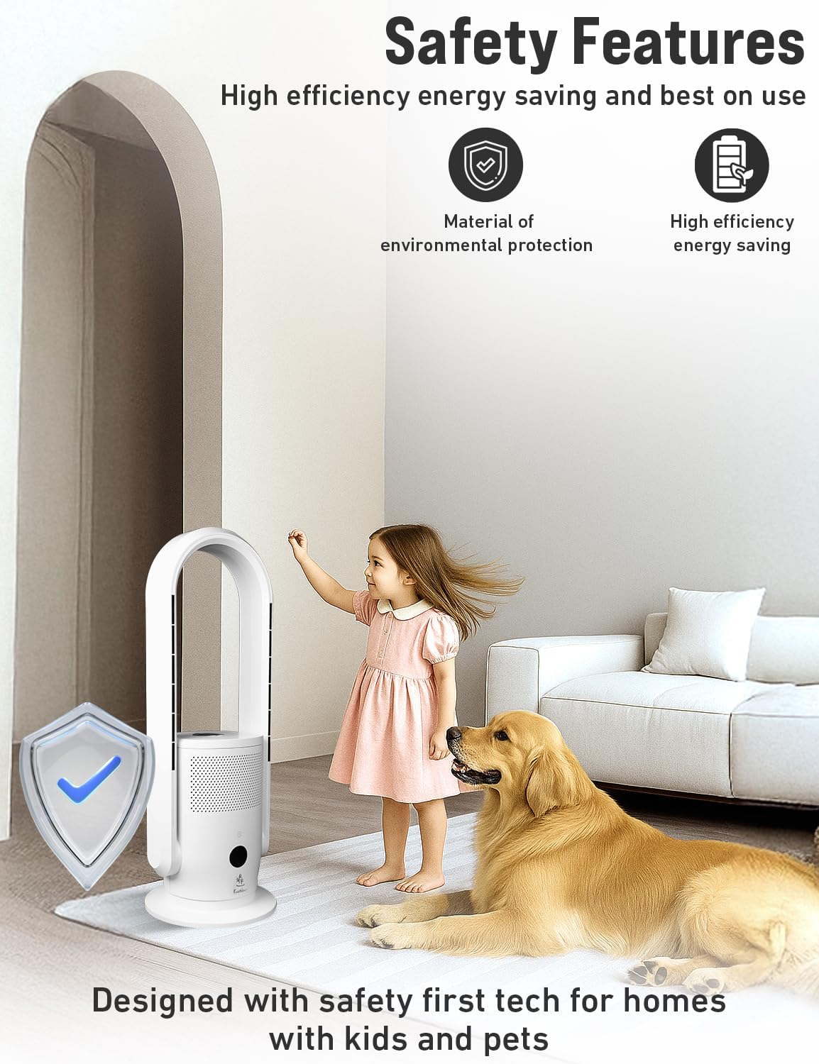 EcoNour Bladeless Hot & Cool Tower Fan with Air Purifier | Remote Control, 30°Tilt,12-Speed Quiet Cooling, Fast Heating, Sleep Mode, Safety Protection, Compatible with Alexa Bedroom, Kitchen - 28"