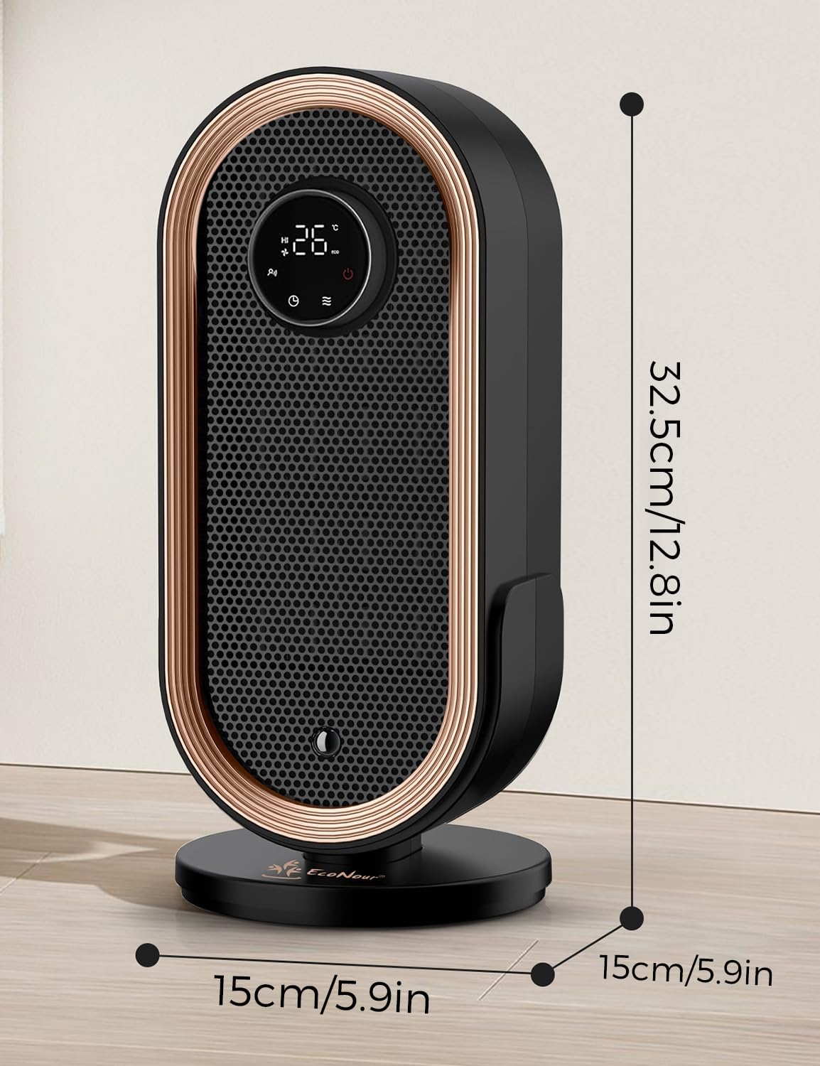 EcoNour Electric Heater, 1500 W Energy Efficient Space Silent Smart WiFi Room Heater, Portable Ceramic Room Heater with Thermostat, 3 Heat Modes, Fast Heating, Overheat & Tip-Over Safety Protection