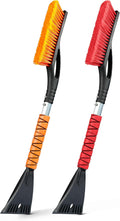 EcoNour 27" Aluminum Car Snow Scraper and Brush (Orange) | Weaved Bristle Head with Metal Body Ice Scraper for Car Windshield | Tough Ice Scraper with Ergonomic Foam Grip Winter Accessory | 2 Pack