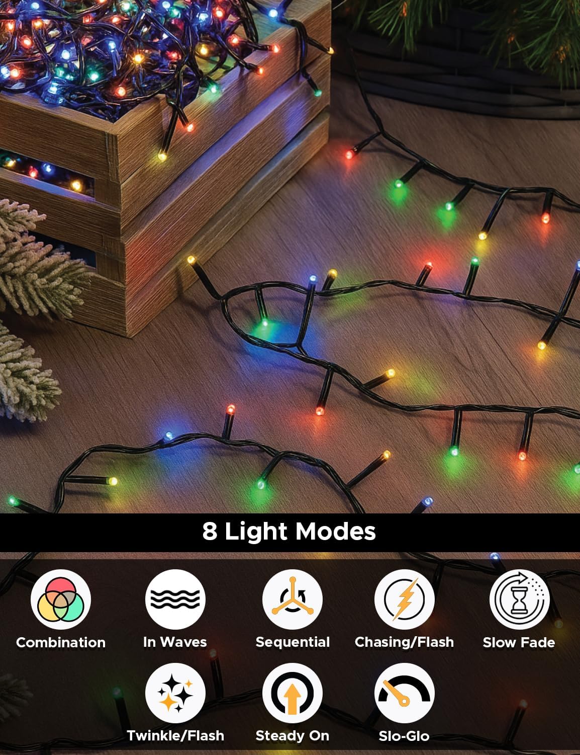 EcoNour Christmas Tree Lights, Cluster Compact 1500 LED Multi Color | 8 Hrs On Timer, 8 Light Mode, 2.5cm Bulb Distance Fairy String Lights Plug in - Timer and Memory Functions -Outdoor/Indoor Use