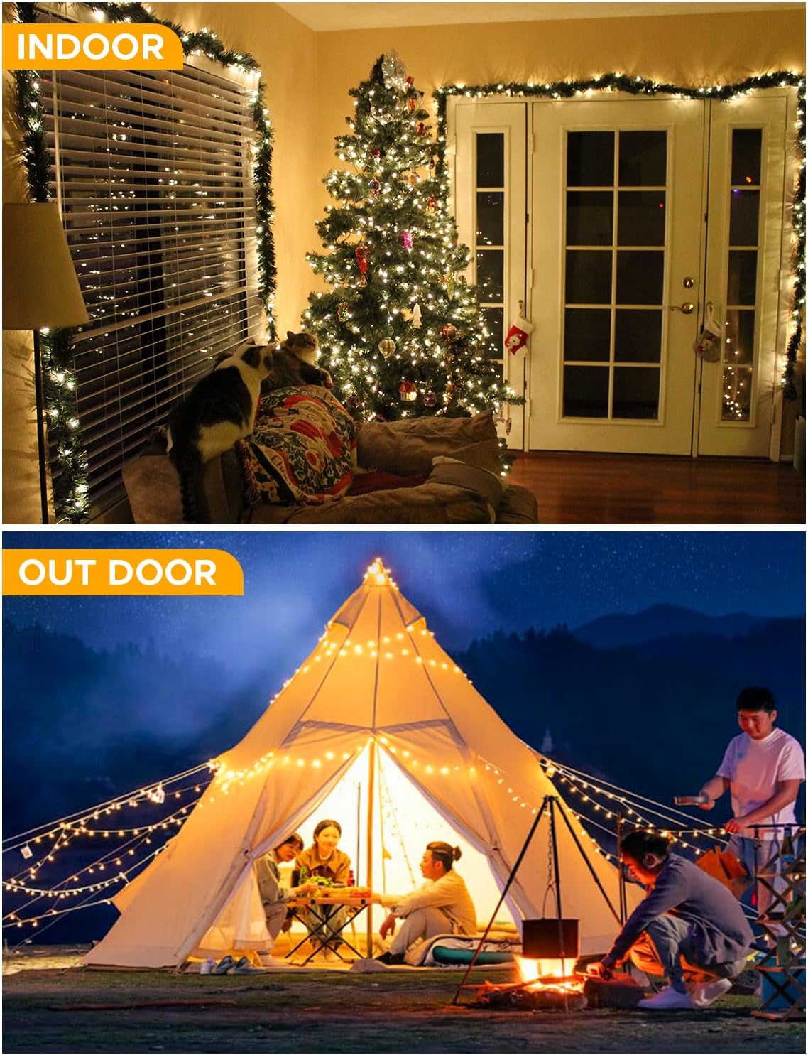 EcoNour Christmas Tree Lights, Cluster Compact 1500 LED Warm White | 8 Hrs On Timer, 8 Light Mode, 2.5cm Bulb Distance Fairy String Lights Plug in - Timer and Memory Functions -Outdoor/Indoor Use