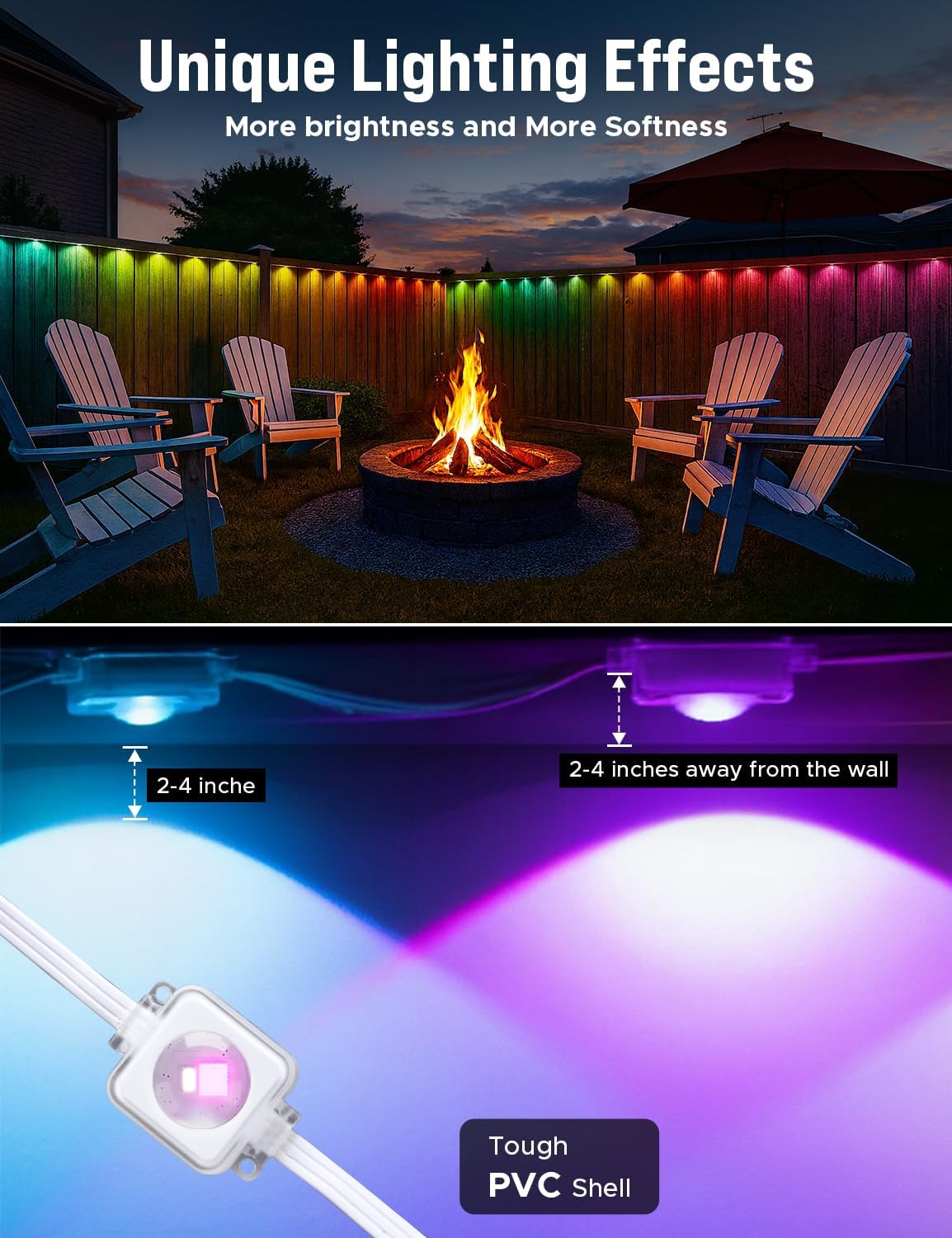 EcoNour 150 FT RGB Smart Permanent Outdoor Lights | Waterproof LED Eaves Lights with App & Remote Control | Colorful RGB Light with Music Sync | Smart Outdoor LED Christmas Light with Festive Effects
