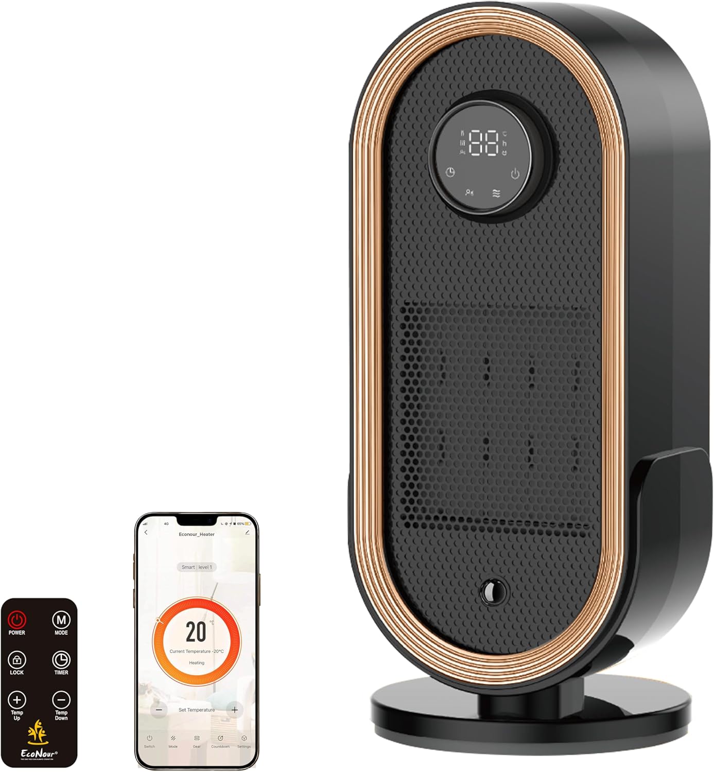 EcoNour Electric Heater, 1500 W Energy Efficient Space Silent Smart WiFi Room Heater, Portable Ceramic Room Heater with Thermostat, 3 Heat Modes, Fast Heating, Overheat & Tip-Over Safety Protection