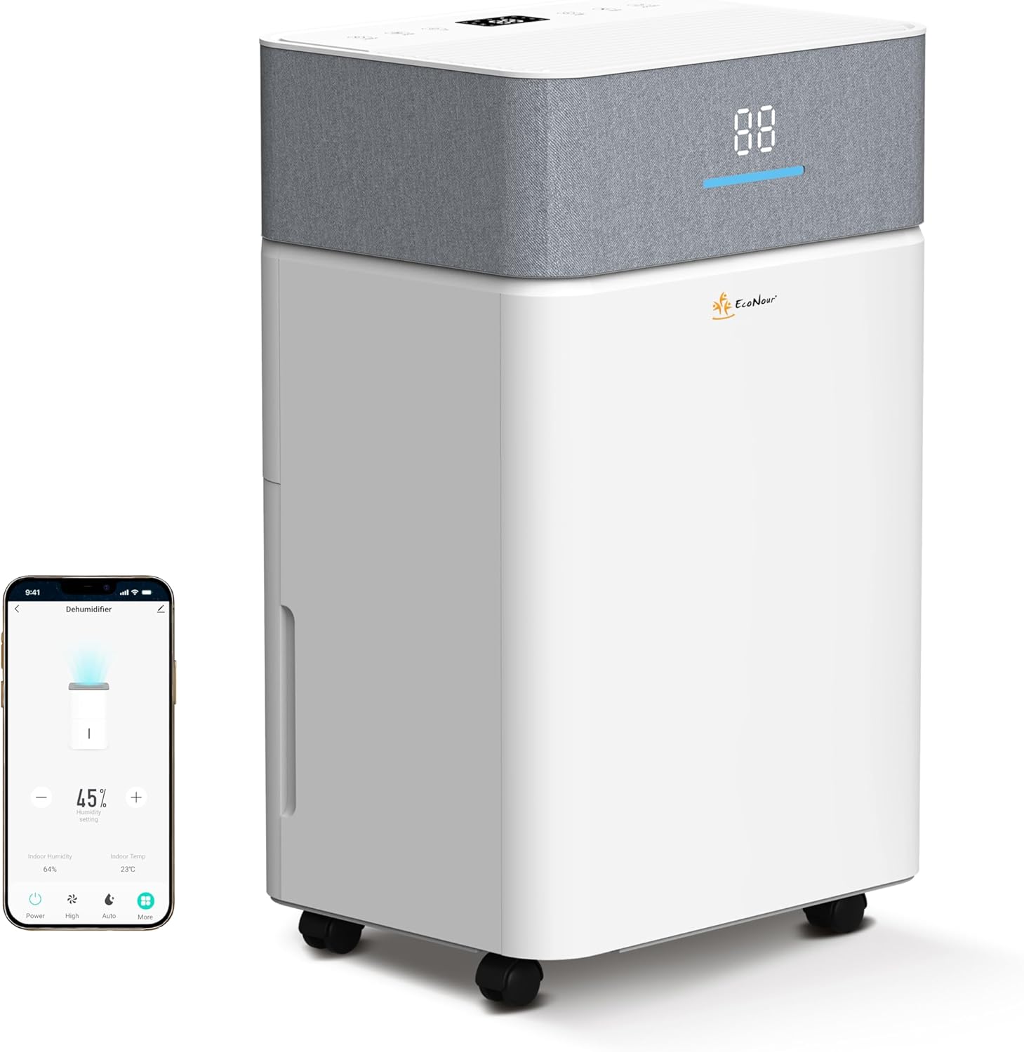 EcoNour Smart 20L WiFi Dehumidifier with Auto-Humidity Control | LED Display, 4.5L Tank, Laundry Dry Mode, 24-Hr Timer & Quiet Operation | Continuous Drain Option for Home, Bedroom, Basement & Garage