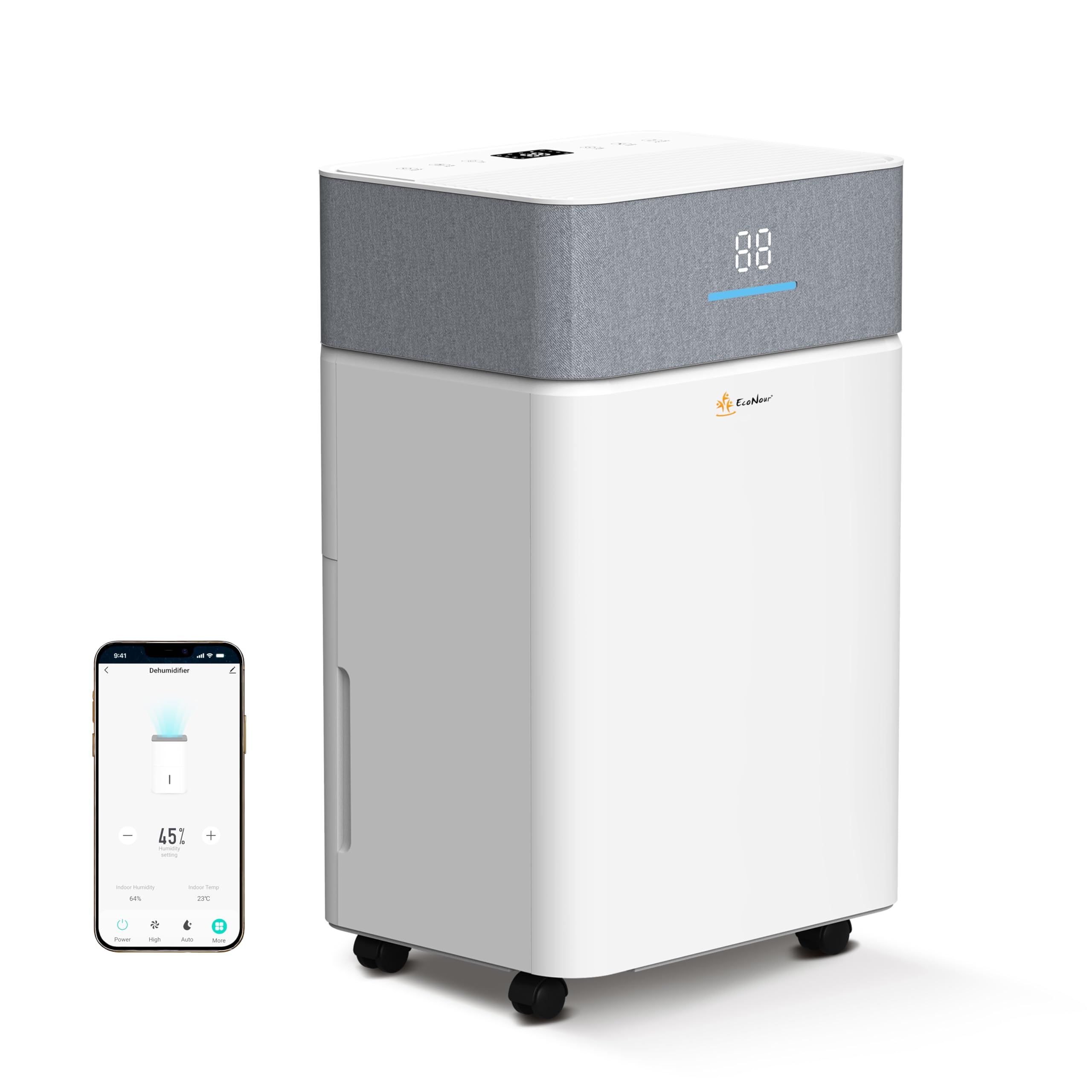 EcoNour 12L Smart WiFi Dehumidifier for Home, with Auto-Humidity Sensor, LED Display, Quiet, 24-Hour Timer & Continuous Drainage, Laundry Drying, Child Lock Protection – for Home, Bedroom & Bathroom