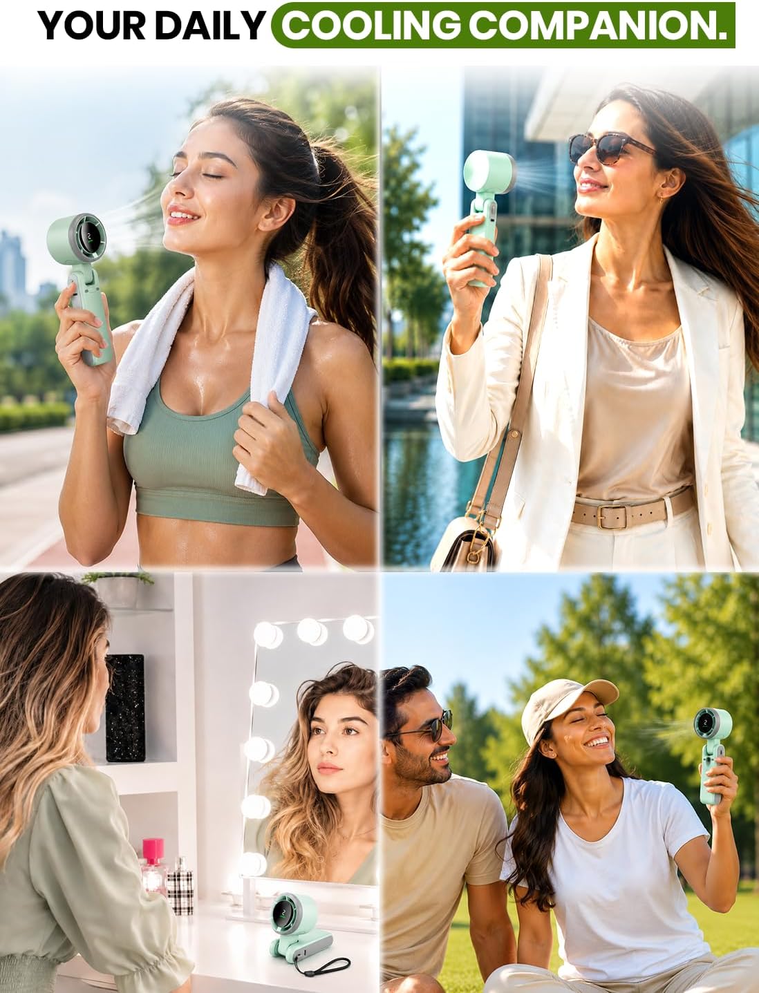 EcoNour Portable Handheld Turbo Fan - 5 Gear High Speed 4000mAh Rechargeable Mini Personal Hand Fan Blow Cold Air, Battery Operated Travel Essentials, Holiday Gifts for Women, Men - Green