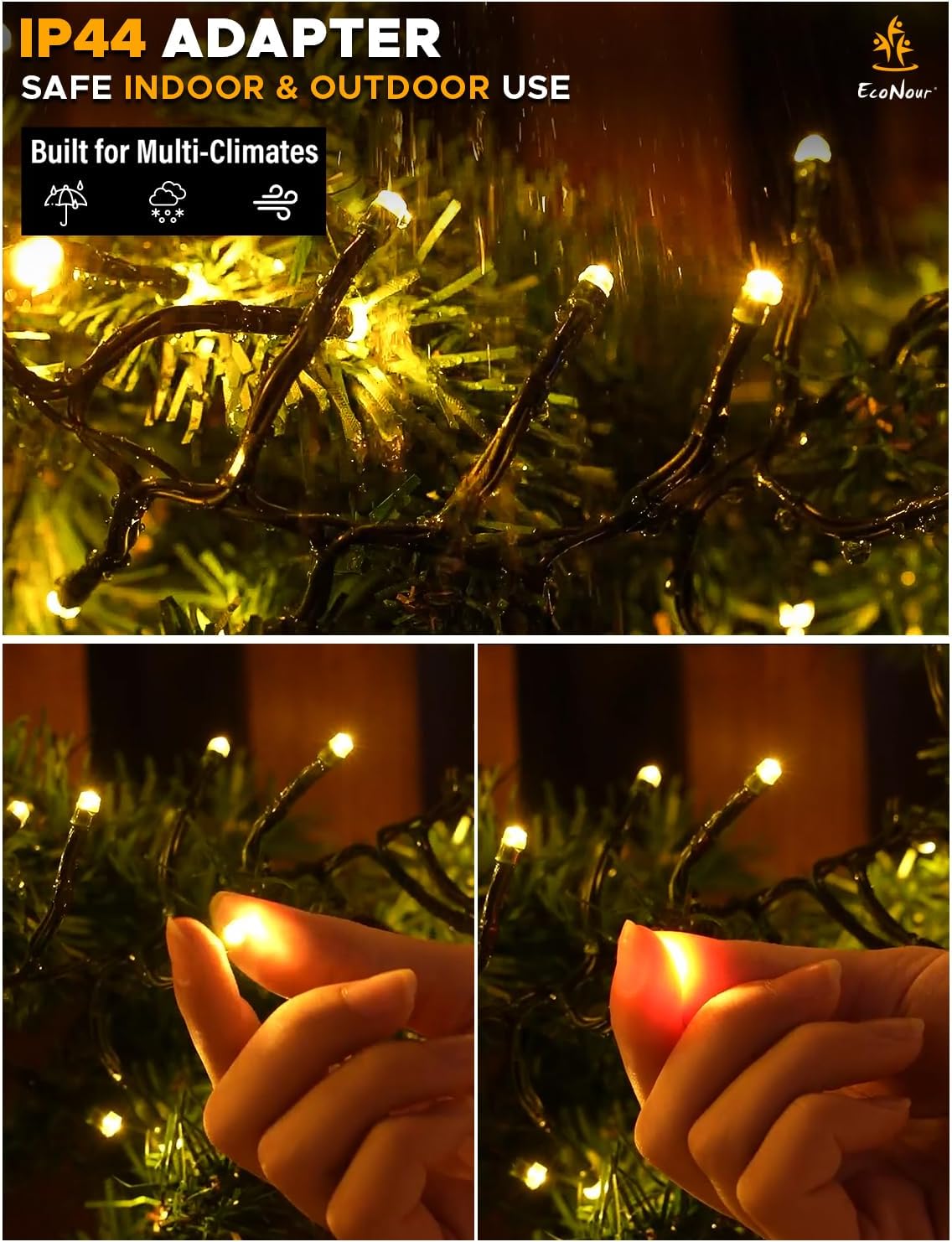 EcoNour Christmas Tree Lights Cluster Lights 480 LED - 6 Hours On Timer, 8 Light Modes, Plug in, Waterproof Indoor & Outdoor Use – 480 LED / 6m Lit Length, Warm White