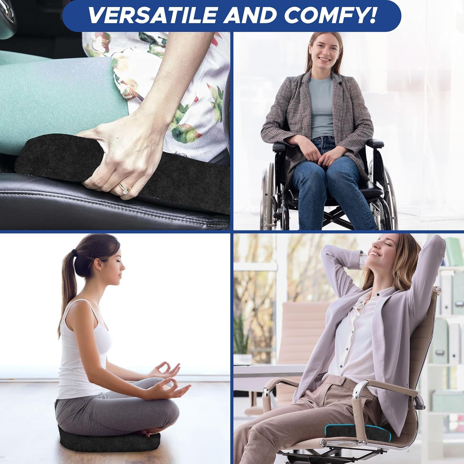 EcoNour Coccyx Cushion | Memory Foam Pain Relief Cushion for Back Support | Sciatica Tailbone Pain Relief | Anti-Slip Gel Orthopaedic Ergonomic Cushions for Office Chair (Seat Cushion Pack of 2)