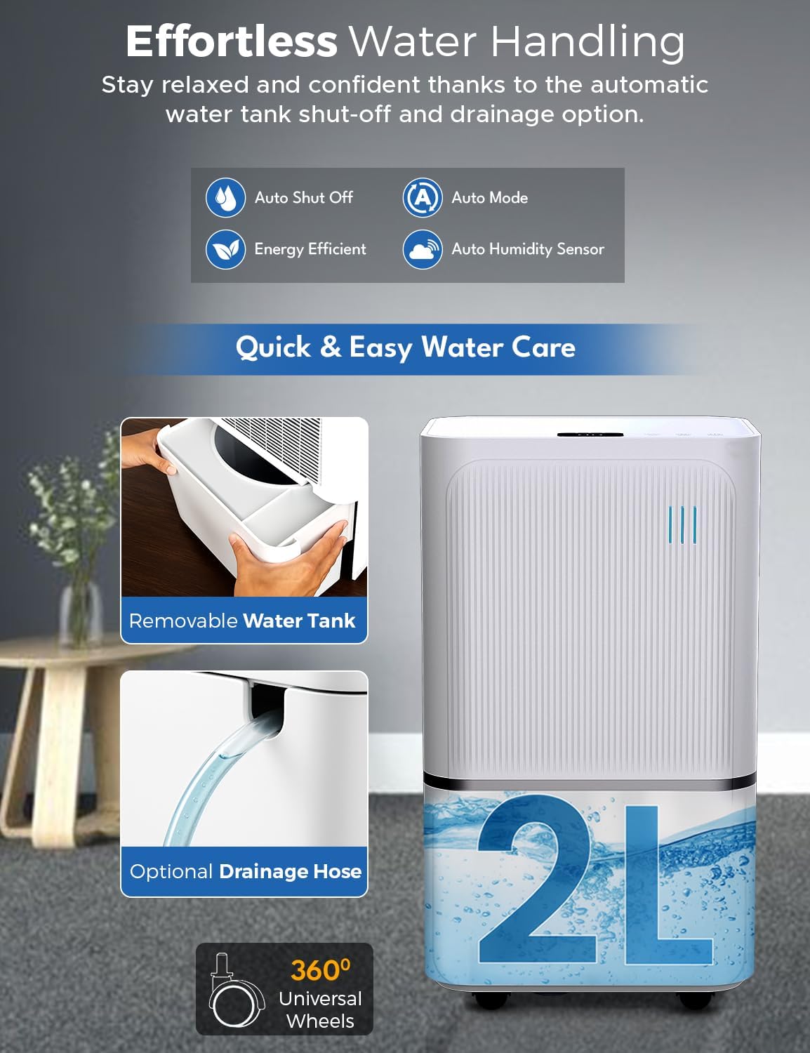 EcoNour 12L Smart WiFi Dehumidifier for Home, with Auto-Humidity Sensor, LED Display, Quiet, 24-Hour Timer & Continuous Drainage, Laundry Drying, Child Lock Protection – for Home, Bedroom & Bathroom