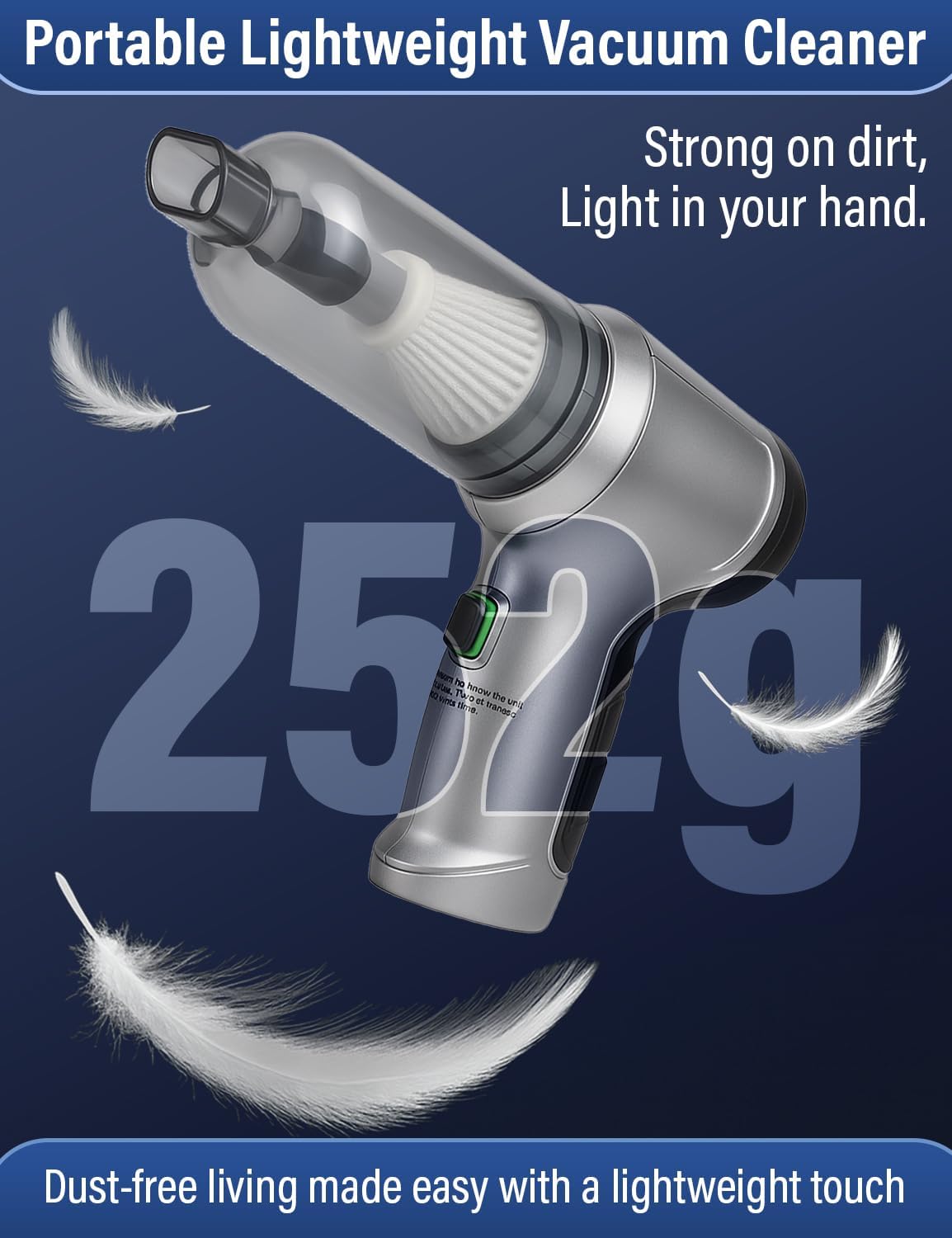 EcoNour Handheld Vacuum Cleaner, Cordless Car Vacuum Cleaner, with Multiple Brush Heads High Power Hand Held Vacuum Cordless, for Office, Home Kitchen, Car,Pet Hair - Grey