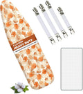 EcoNour Ironing Board Covers 124 x 38 cm Extra Thick 7mm Padding, 100% Cotton Top Covers Easy-Fit for Protecting Ironing Board Cover Complete Set with 4 Strings and Scorch Resistant Padding - Large