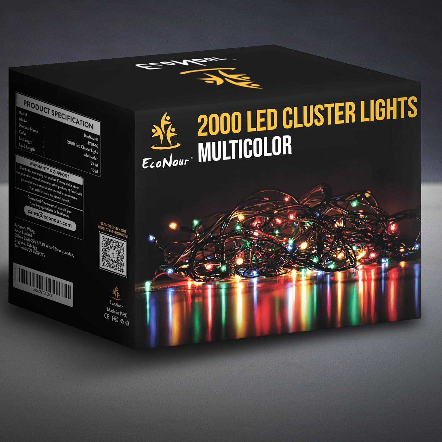 EcoNour Christmas Tree Cluster Lights - 2000 LED - Multi-Color - 6 Hours Timer, 8 Lighting Modes, Plug-in, Waterproof for Indoor & Outdoor Use - 20m Lit Length