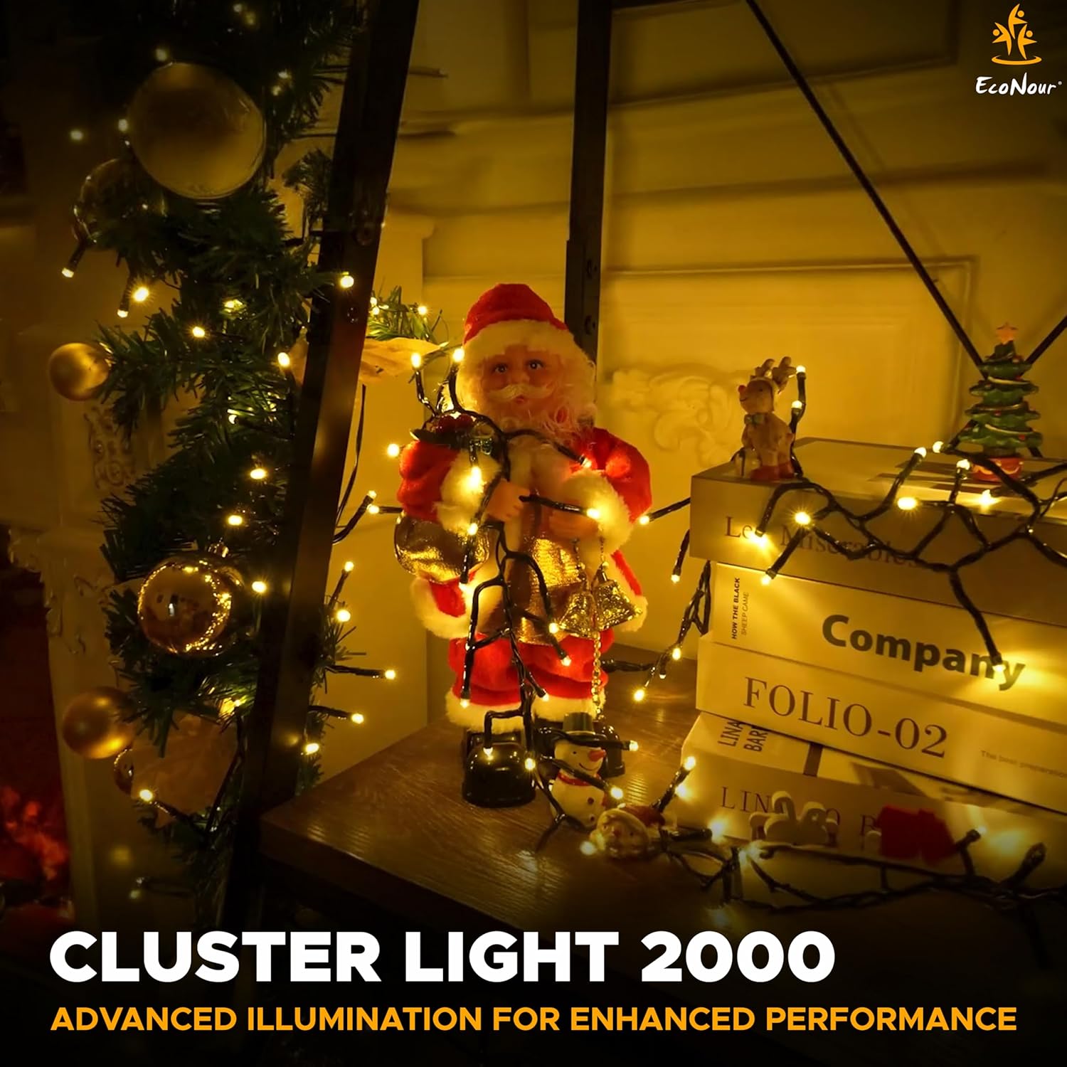 EcoNour Christmas Tree Lights Cluster Lights 2000 LED - 6 Hours On Timer, 8 Light Modes, Plug in, Waterproof Indoor & Outdoor Use – 2000 LED / 24m Lit Length, Warm White
