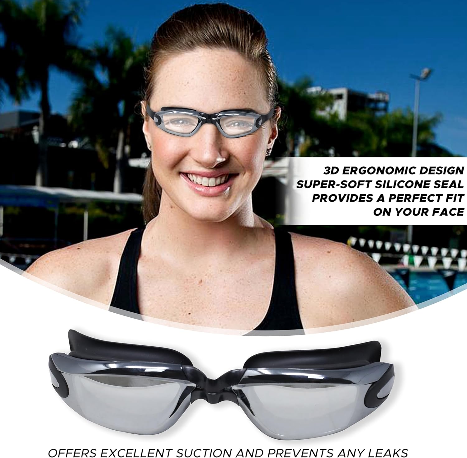 EcoNour Swimming Goggles Anti-Fog - Waterproof Seal, Comfort Fit, UV Protection, Swimming Goggles for Adult, Men, Women with Nose Clip and Earplugs, 2 Pack
