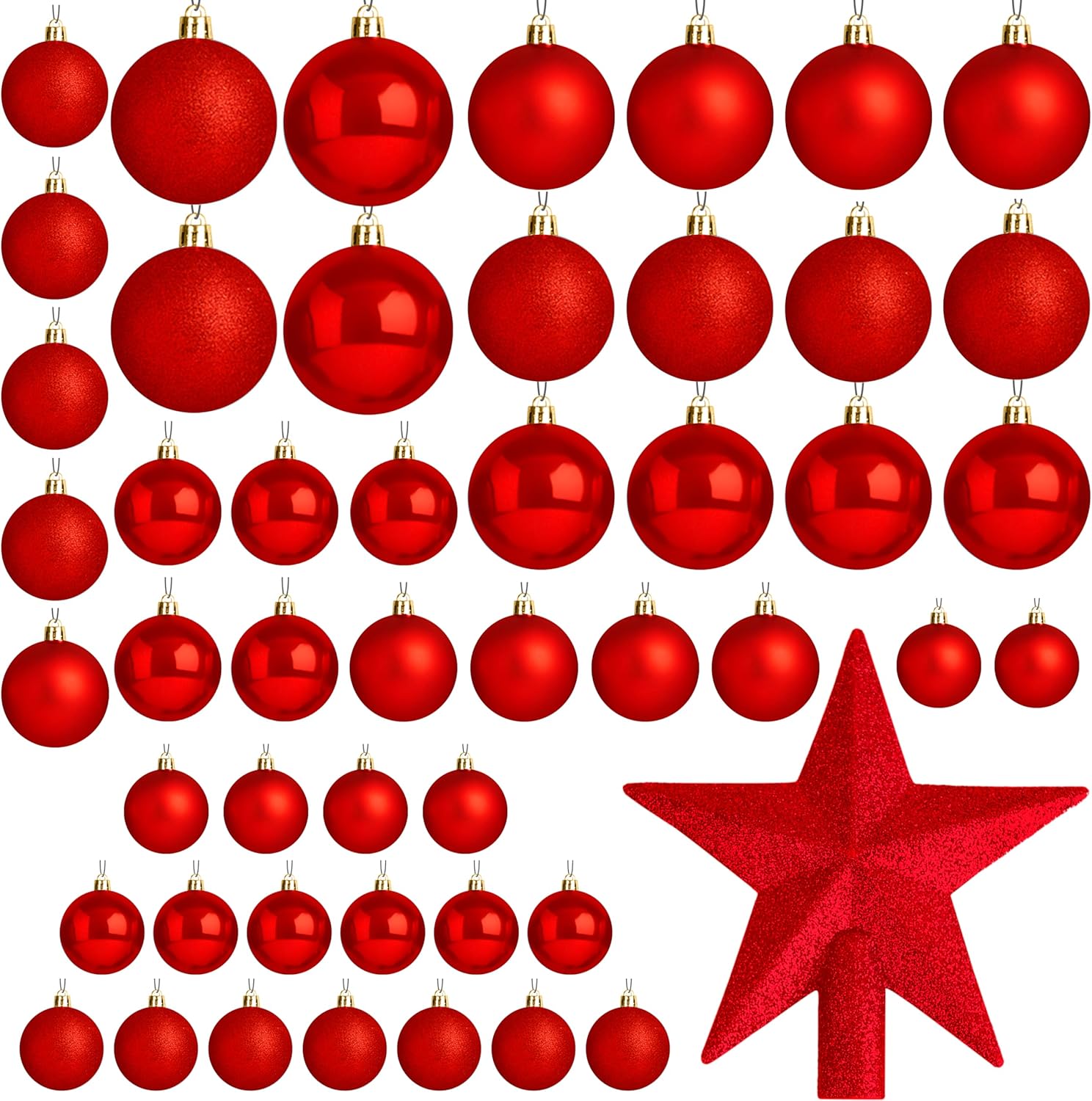 EcoNour Christmas Tree Baubles 50Pcs Red – Shatterproof Xmas Ornaments Balls Set for Christmas Decorations & Christmas Tree Decor