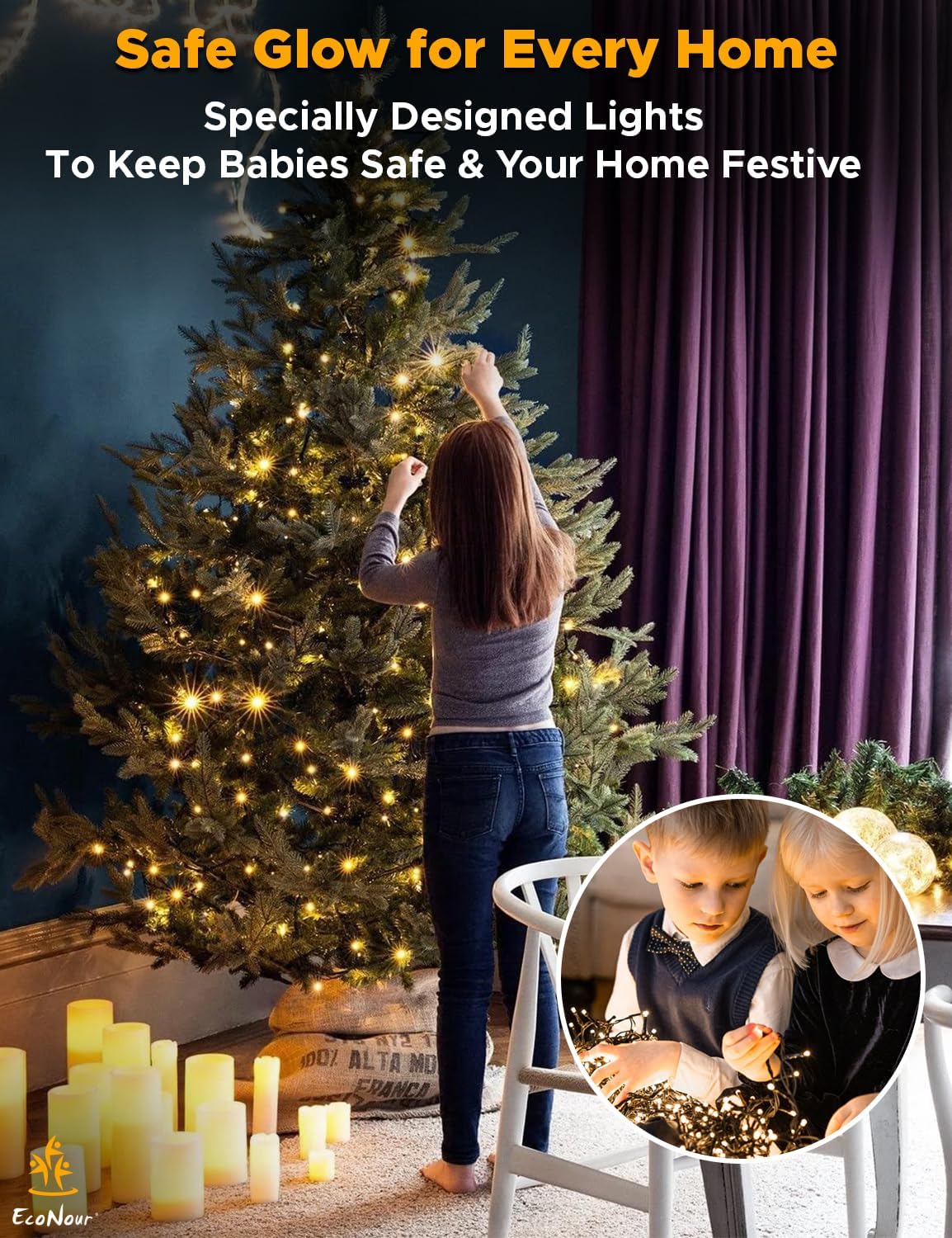 EcoNour Christmas Tree Lights Cluster Lights 480 LED - 6 Hours On Timer, 8 Light Modes, Plug in, Waterproof Indoor & Outdoor Use – 480 LED / 6m Lit Length, Warm White
