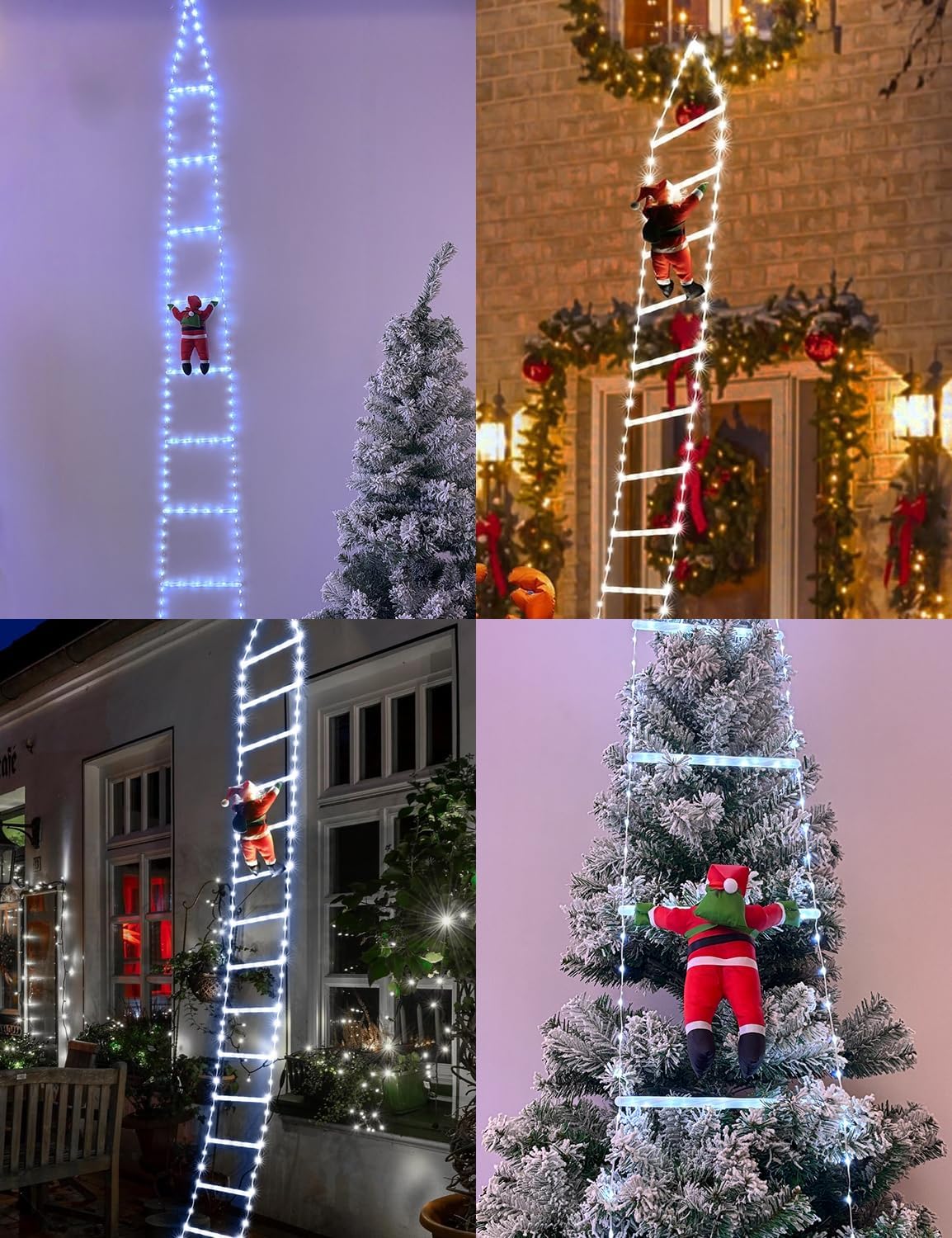 EcoNour Christmas Ladder Lights with Santa Claus - 400 LED Lights, 8 Light Modes, Timer Memory Function, Mains Powered, Indoor Outdoor Garden Tree Christmas Decorations (Cool White)