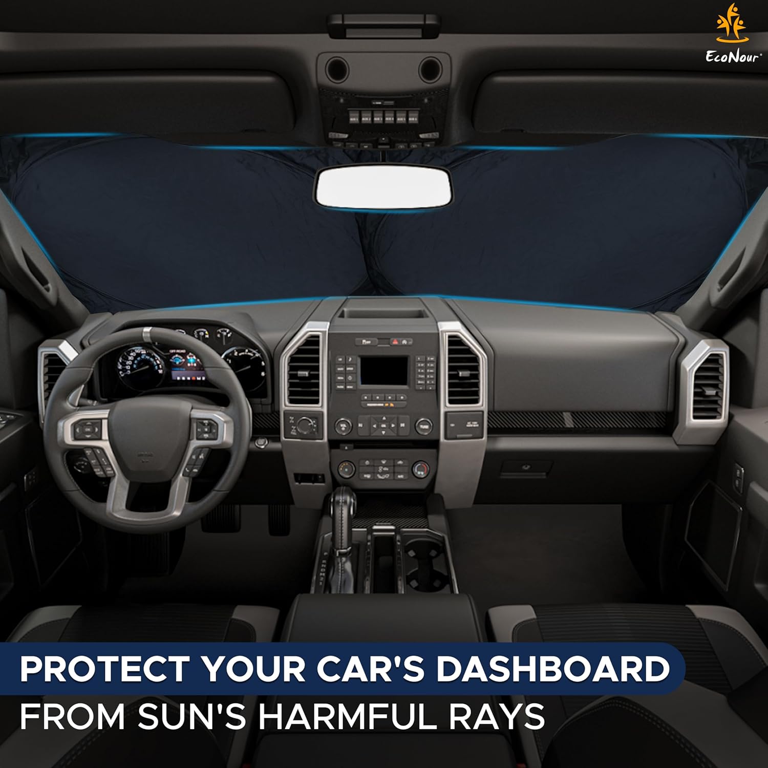 EcoNour Car Shade Front Windshield | Windshield Dash Protector for Maximum UV Rays and Sun Heat Protection | Sun Visor Car Interior Accessory for Cooler Interior | X-Large (69 x 35 inches)