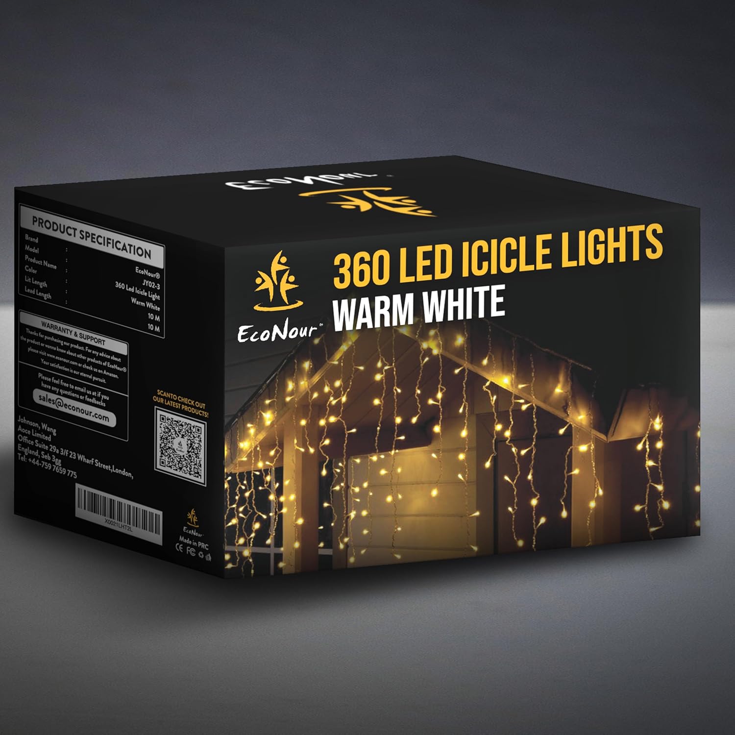 EcoNour Icicle Lights Outdoor Christmas Lights 360 LED 10M Warm White Decorations String Fairy Lights with Timer for Xmas Garden & Party | Mains Powered Clear Cable