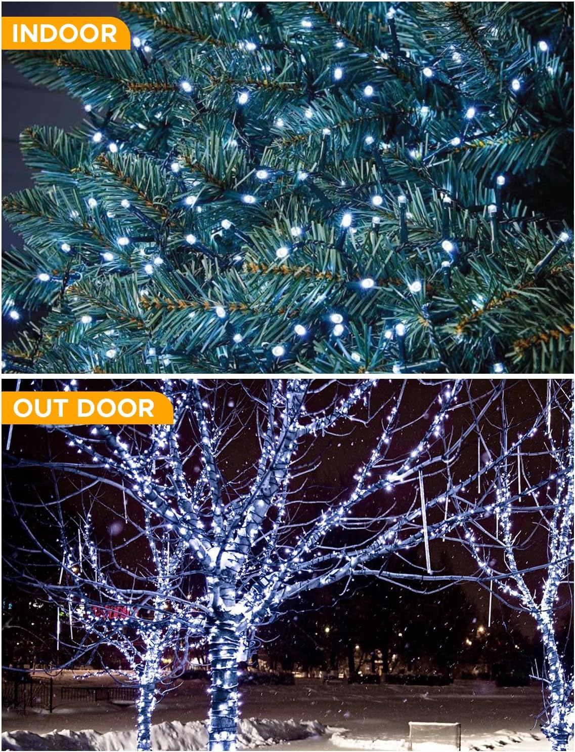 EcoNour Christmas Tree Lights, Cluster Compact 500 LED Cool White | 8 Hrs On Timer, 8 Light Mode, 2.5cm Bulb Distance Fairy String Lights Plug in - Timer and Memory Functions -Outdoor/Indoor Use