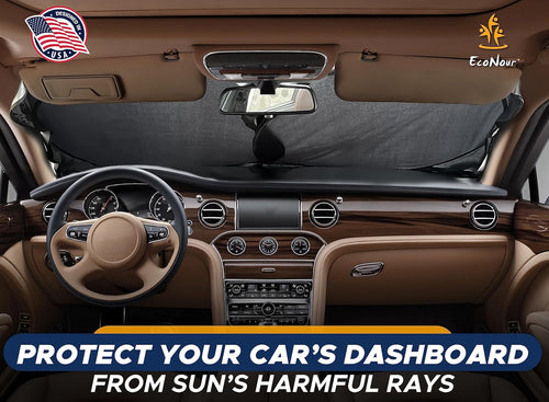 EcoNour Car Front Windshield Sun Shade for Car | SUV Accessories for Maximum Sun and Heat Protection | UV-Blocking Windshield Dash Cover & Sun Visor for Cooler Interior | Large (64 x 34 Inches)