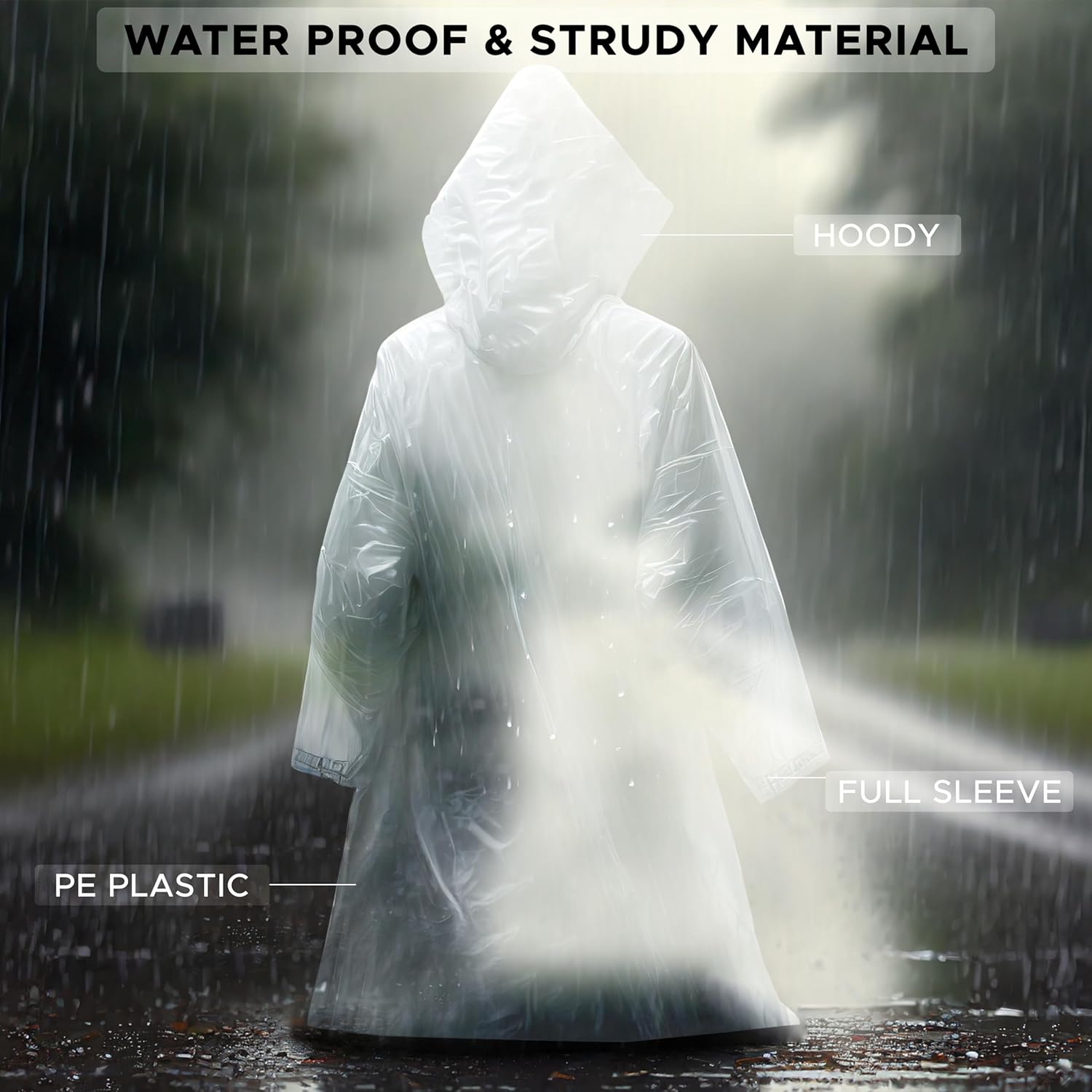 EcoNour Rain Poncho Adult, Rain Coat - Emergency Rain Ponchos for Adults, Rain Pancho Raincoat, Disposable Ponchos Family Pack, Ponchos Adult with Clear Hoodie Raincoat (Pack of 5)
