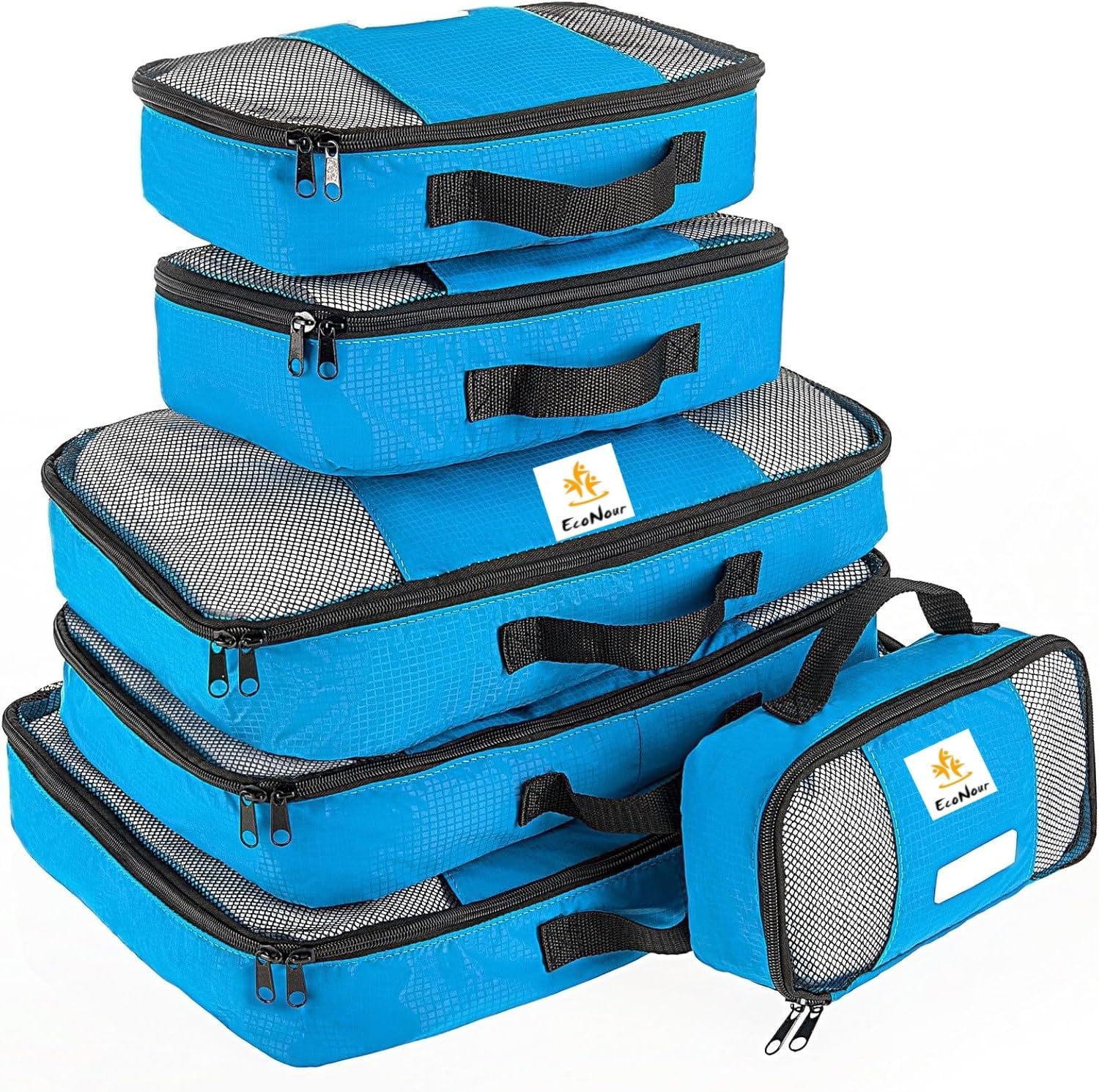EcoNour Packing Cubes for Suitcase (Pack of 6) | Travel Luggage Organiser Set, Travel Cubes, Suitcase Organiser bags | Lightweight Packing Cubes for Travel, (1x XL / 2x L / 2x M / 1x S) Blue