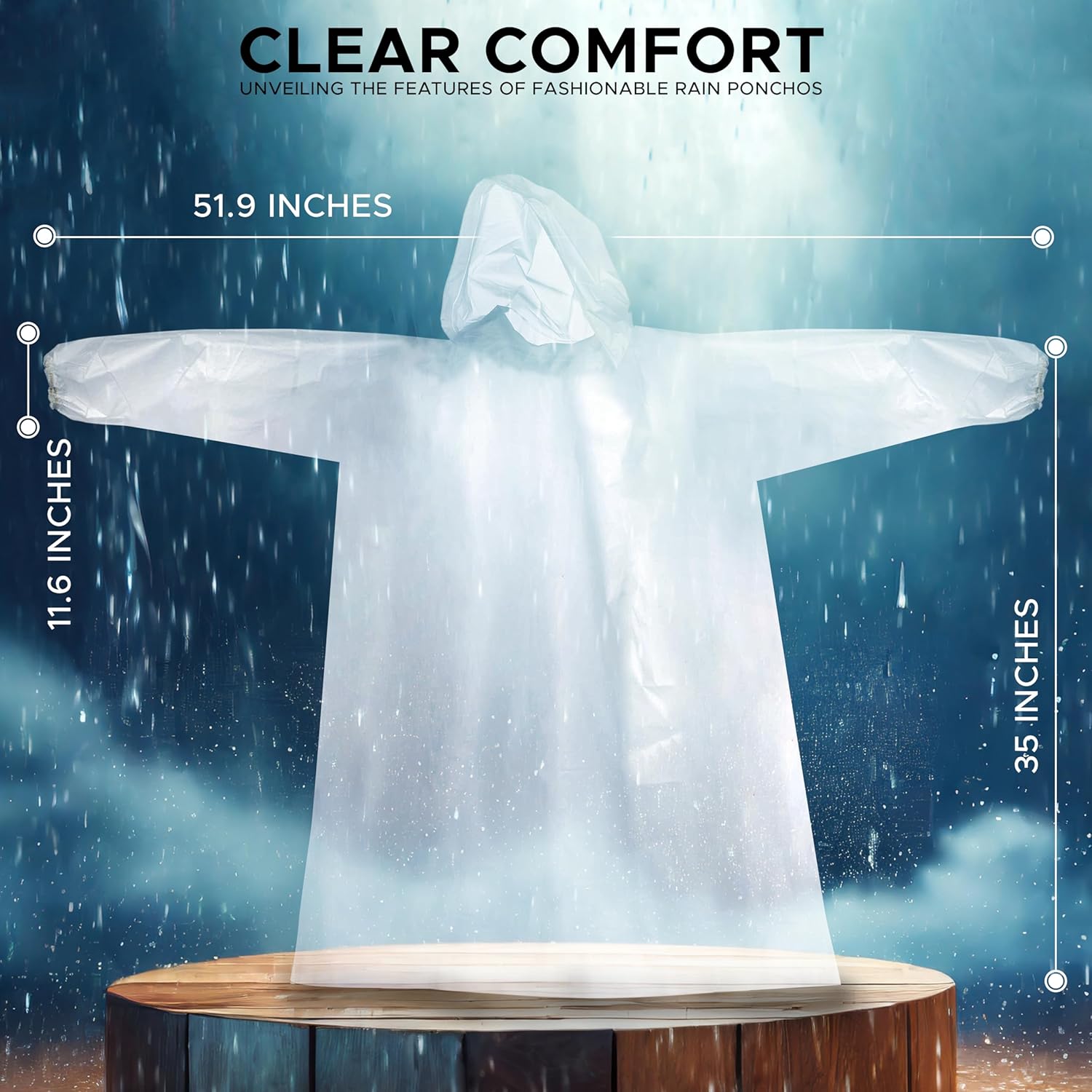 EcoNour Rain Poncho Adult, Rain Coat - Emergency Rain Ponchos for Adults, Rain Pancho Raincoat, Disposable Ponchos Family Pack, Ponchos Adult with Clear Hoodie Raincoat (Pack of 5)