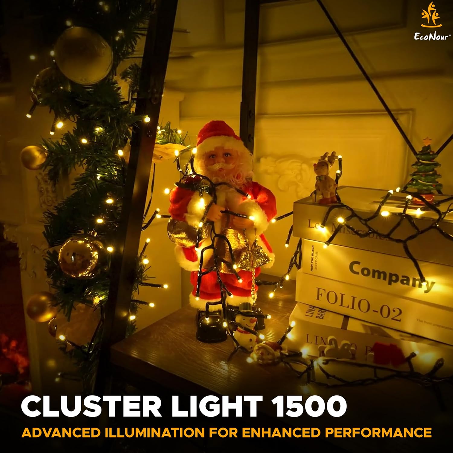EcoNour Christmas Tree Lights Cluster Lights 1500 LED - 6 Hours On Timer, 8 Light Modes, Plug in, Waterproof Indoor & Outdoor Use – 1500 LED / 15m Lit Length, Warm White