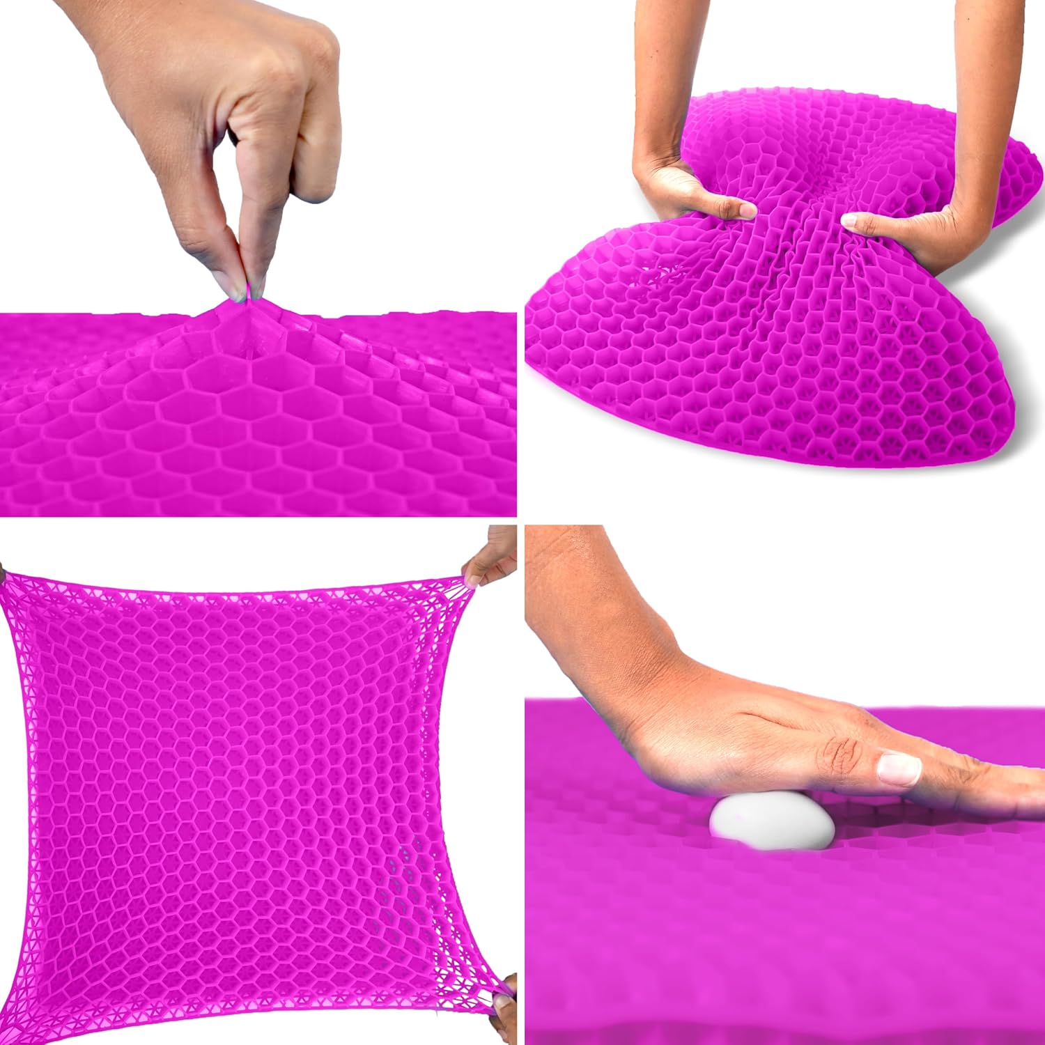 EcoNour Gel Seat Cushion for Pain Relief - Rose Red | Removable Double-Layer Honeycomb Design for Tailbone & Sciatica Relief | Durable, Breathable & Washable Cover Cushion for Office, Car & Wheelchair