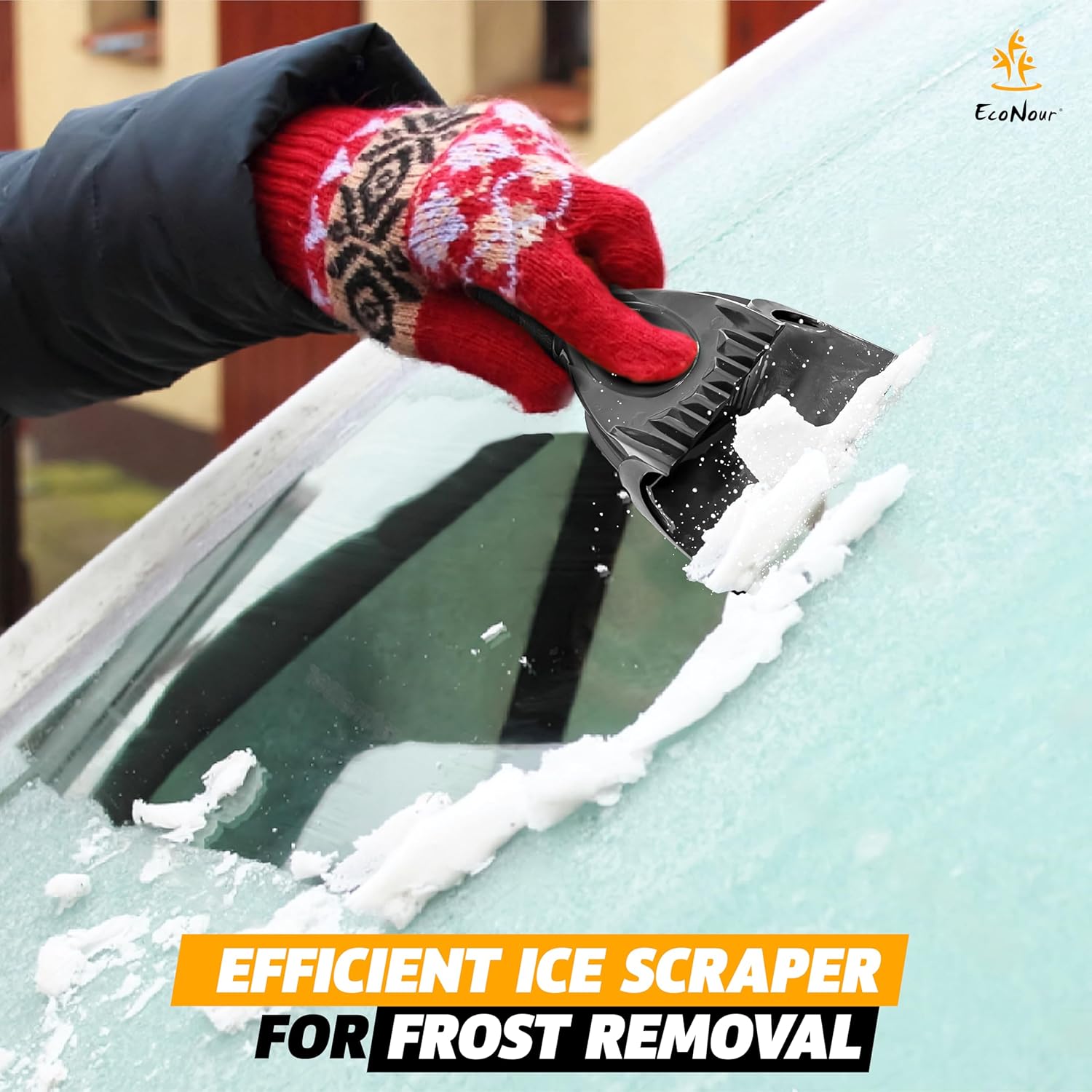 EcoNour Ice Scraper for Car Windscreen (1 Pack) | Window Snow Scraper for Car to Remove Snow, Frost, and Ice | Portable Snow Removal Tool with Foam Handle, Perfect Grip, Scratch-Free