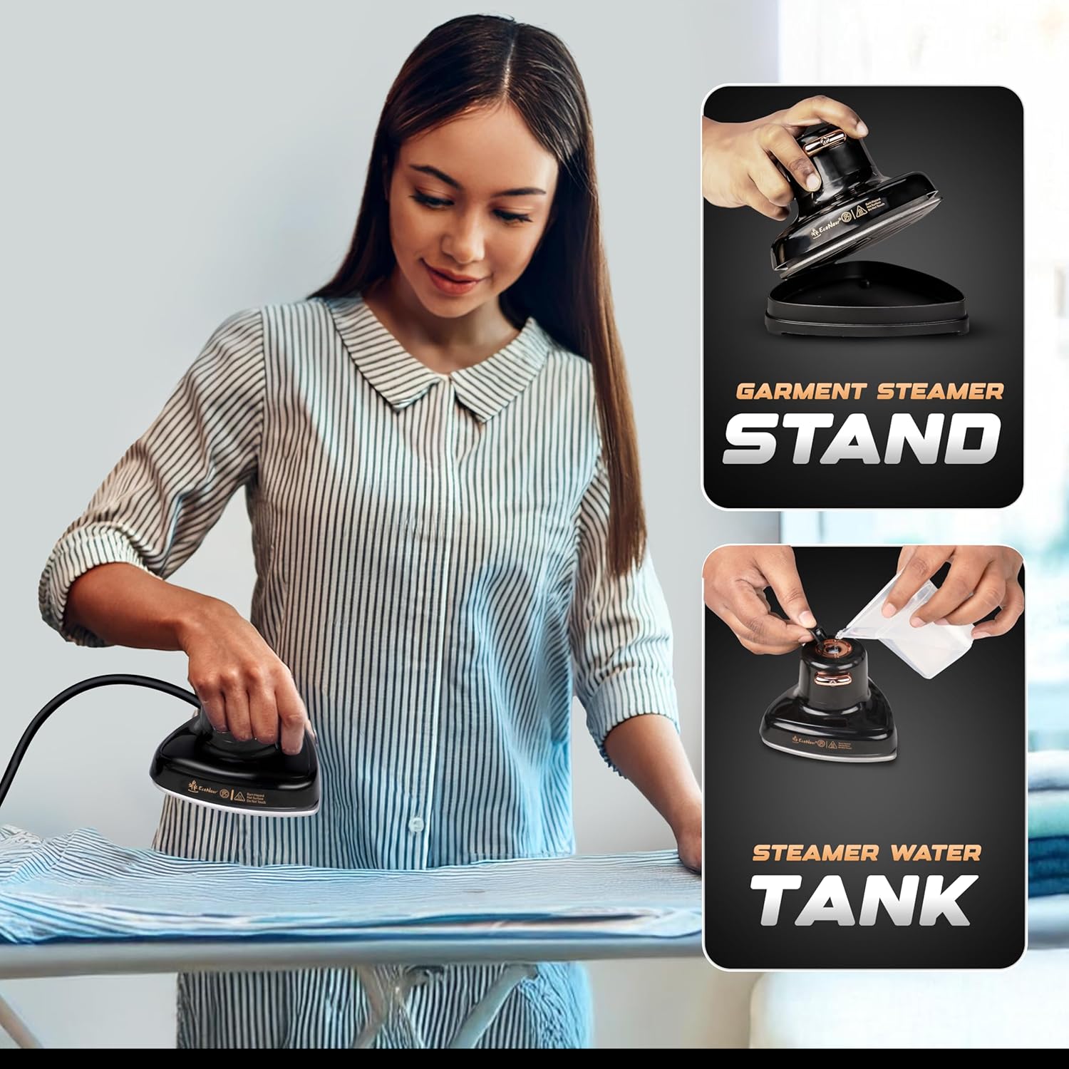 Econour Travel Mini Steam Iron for Clothes, Crafting, Quilting & Sewing - Portable Handheld Steamer With Safety Gloves and Storage Pouch