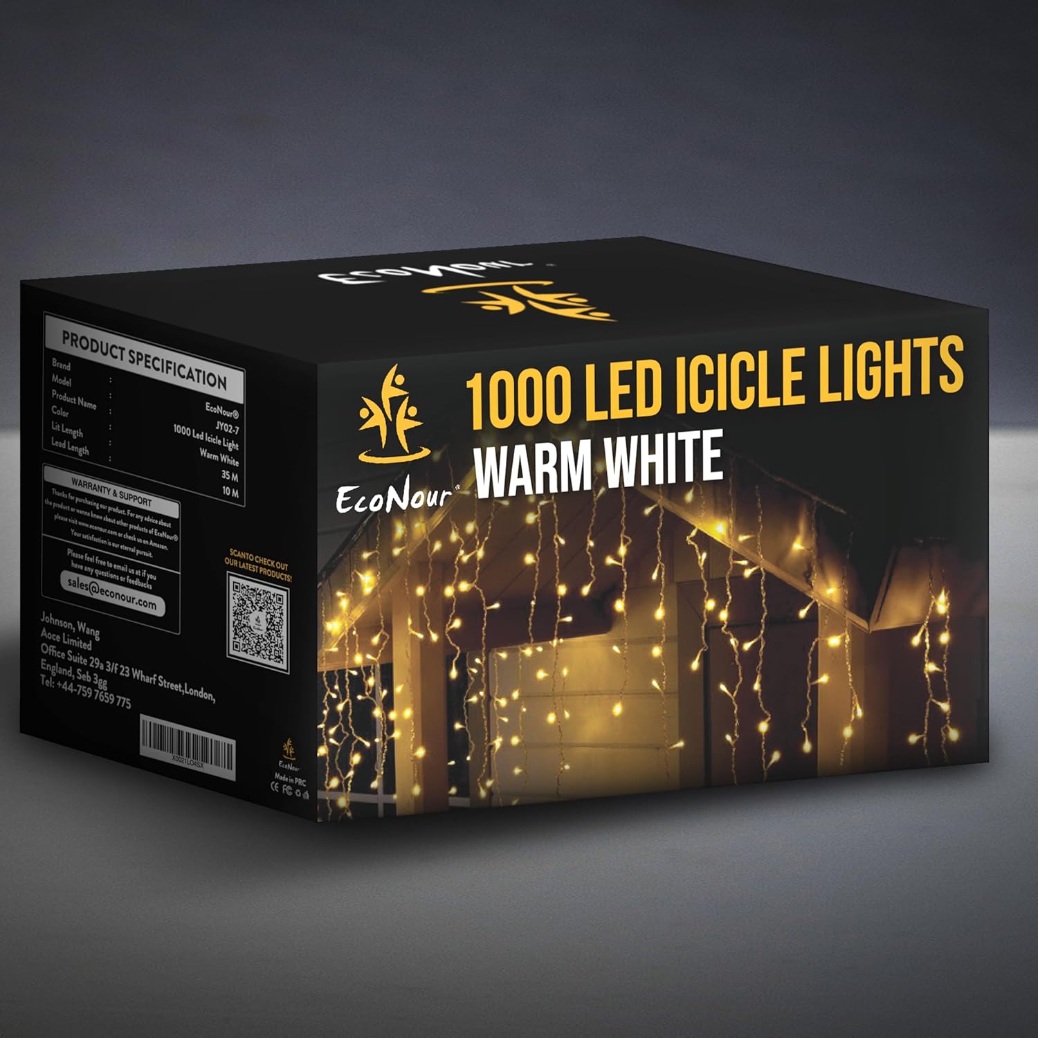 EcoNour Icicle Lights Outdoor Christmas Lights 1000 LED 35M Warm White Decorations String Fairy Lights with Timer for Xmas Garden & Party | Mains Powered Clear Cable