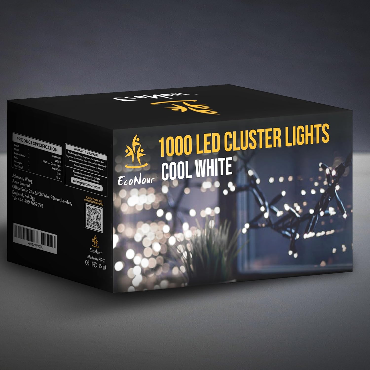 EcoNour Christmas Tree Cluster Lights - 1000 LED - Cool White - 6 Hours Timer, 8 Lighting Modes, Plug-in, Waterproof for Indoor & Outdoor Use - 10m Lit Length