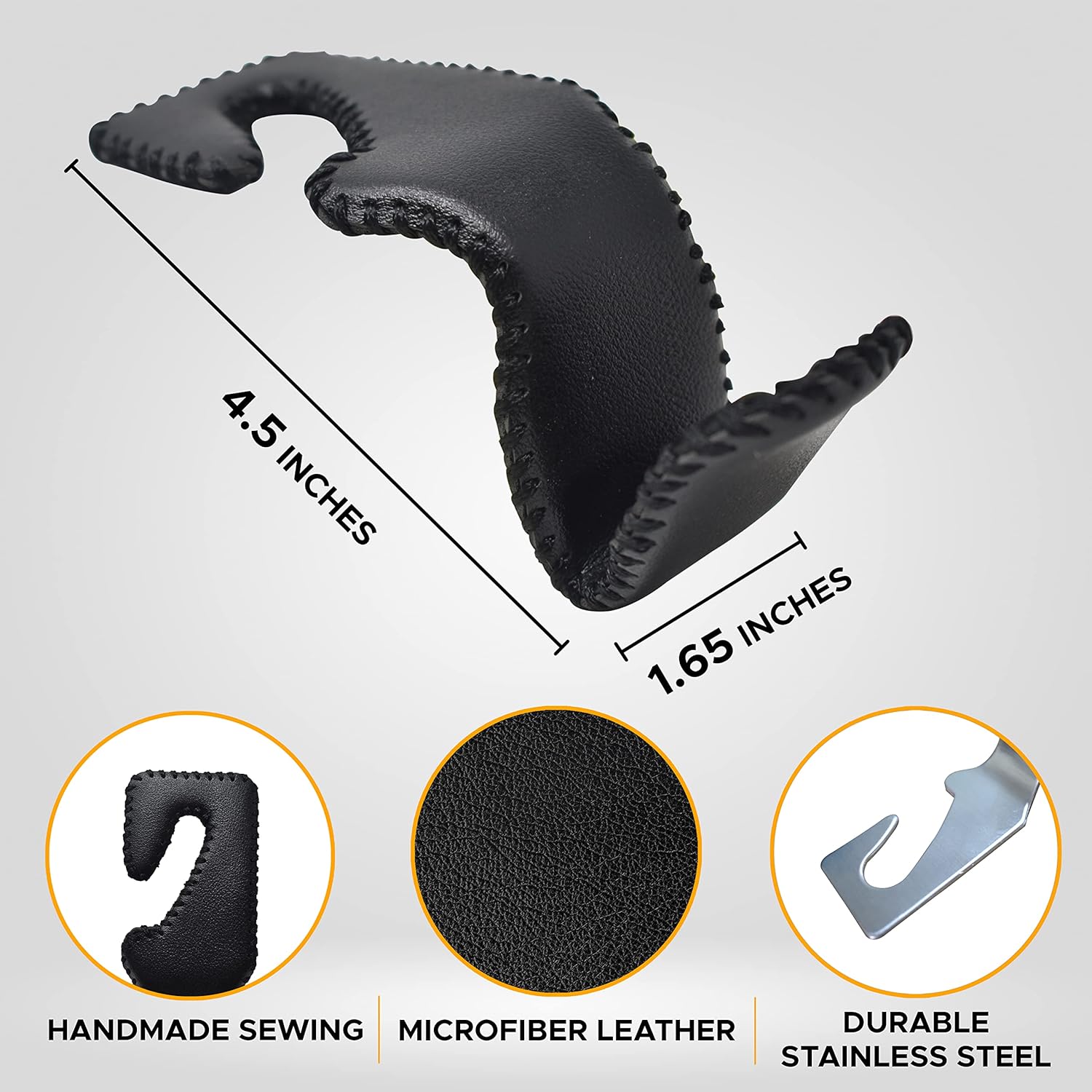 EcoNour Leather Car Seat Hooks (2 Pack Black) | Portable Bag Holder for Car to Keep Your Purse, Groceries & Handbags from Sliding Around | Headrest Hook with Crafted Stitches