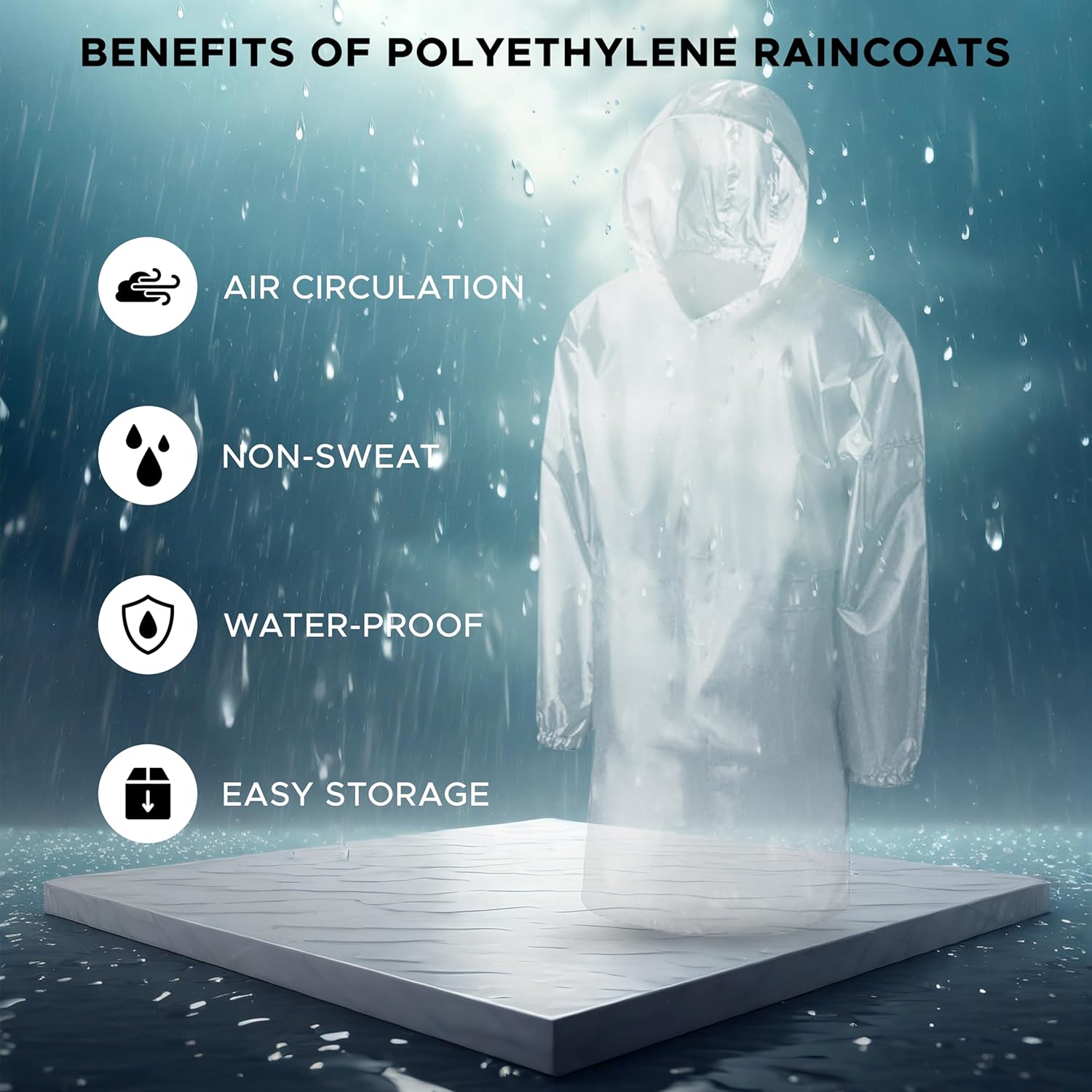 EcoNour Rain Poncho Adult, Rain Coat - Emergency Rain Ponchos for Adults, Rain Pancho Raincoat, Disposable Ponchos Family Pack, Ponchos Adult with Clear Hoodie Raincoat (Pack of 5)