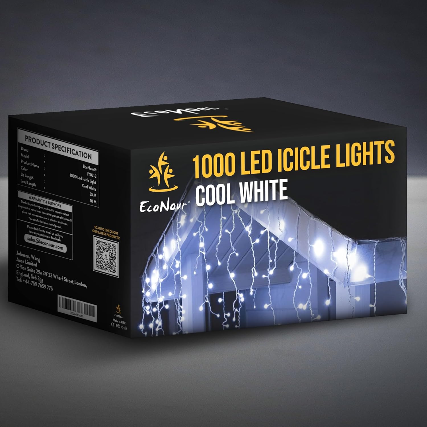 EcoNour Icicle Lights Outdoor Christmas Lights 1000 LED 35M Cool White Decorations String Fairy Lights with Timer for Xmas Garden & Party | Mains Powered Clear Cable