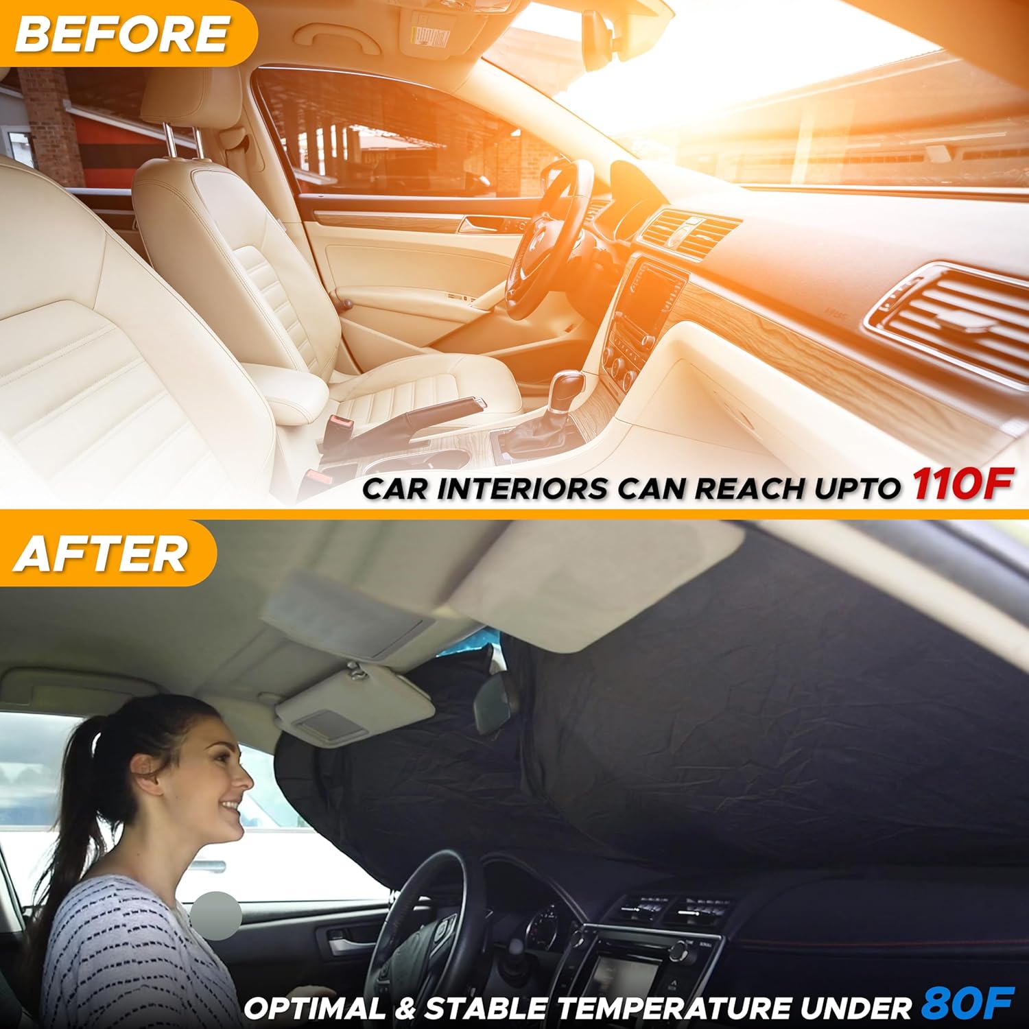 EcoNour Car Front Windshield Sun Shade for Car | SUV Accessories for Maximum Sun and Heat Protection | UV-Blocking Windshield Dash Cover & Sun Visor for Cooler Interior | Large (64 x 34 Inches)