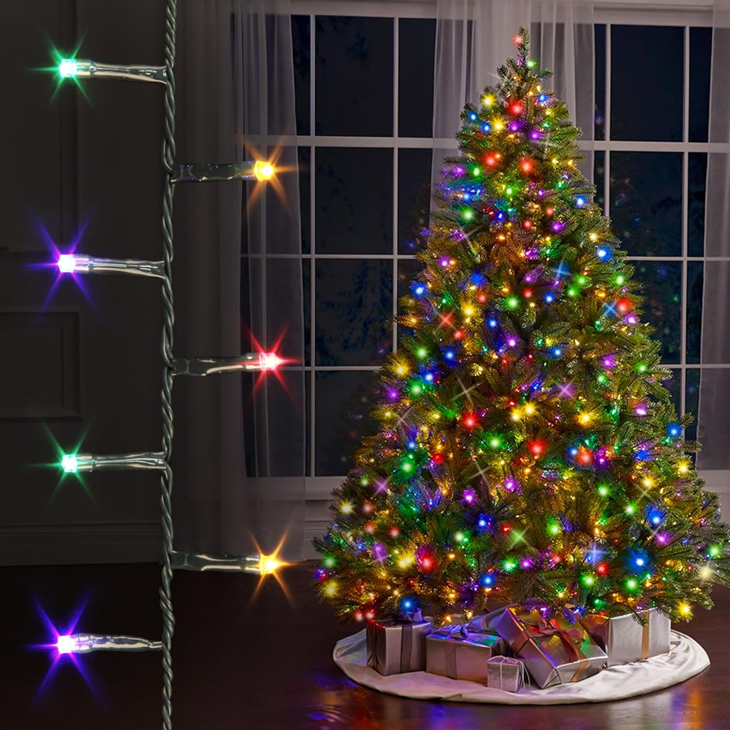 EcoNour Christmas Tree Lights, Cluster Compact 1500 LED Multi Color | 8 Hrs On Timer, 8 Light Mode, 2.5cm Bulb Distance Fairy String Lights Plug in - Timer and Memory Functions -Outdoor/Indoor Use