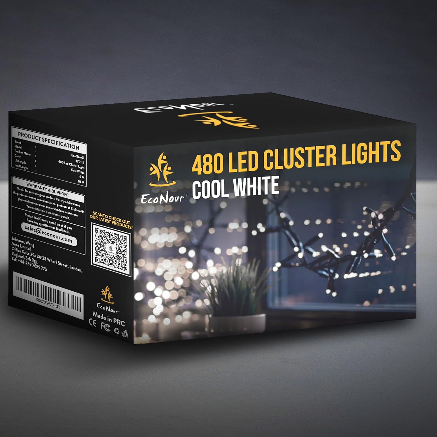 EcoNour Christmas Tree Cluster Lights - 480 LED - Cool White - 6 Hours Timer, 8 Lighting Modes, Plug-in, Waterproof for Indoor & Outdoor Use - 4.8m Lit Length