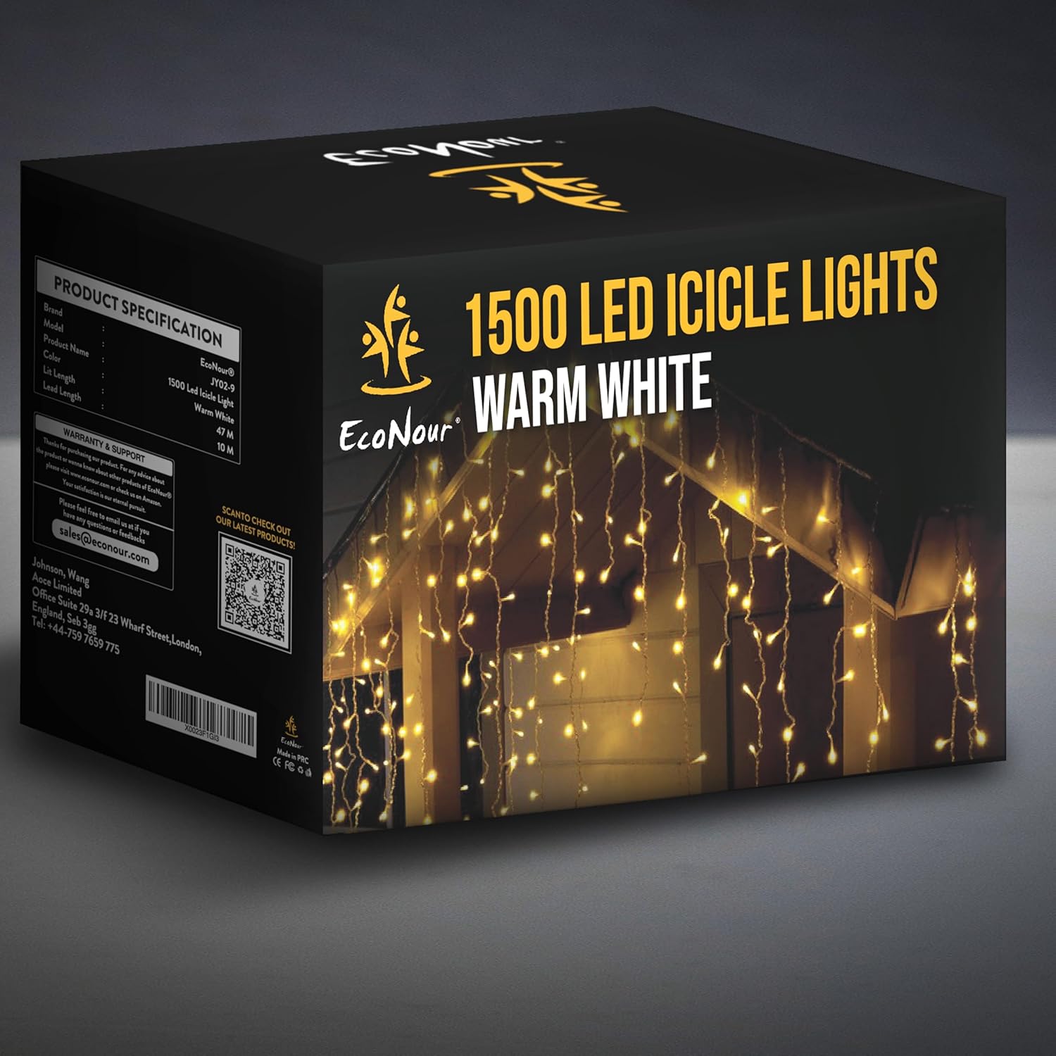 EcoNour Icicle Lights Outdoor Christmas Lights 1500 LED 47M Warm White Decorations String Fairy Lights with Timer for Xmas Garden & Party | Mains Powered Clear Cable