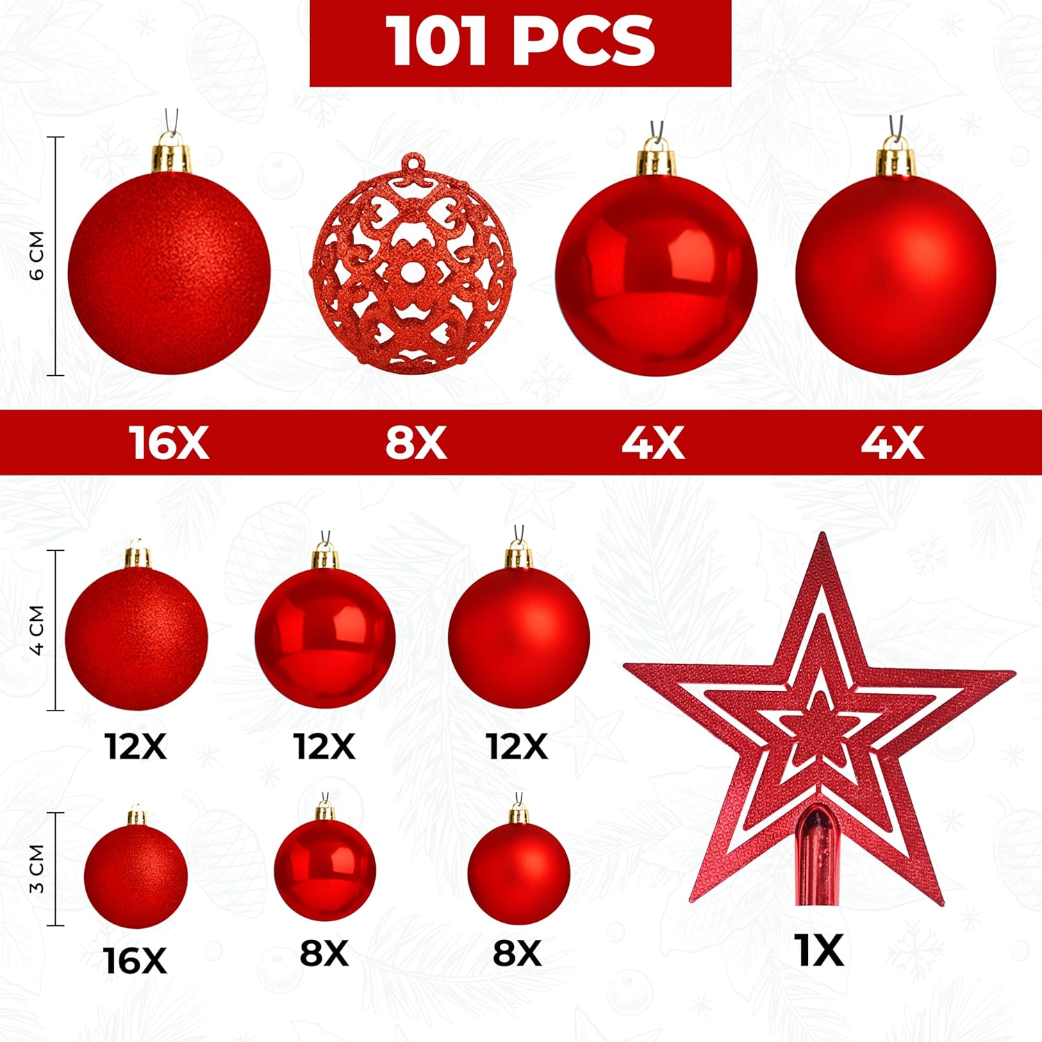 Christmas Tree Baubles 100Pcs Red – Shatterproof Xmas Ornaments Balls Set for Christmas Decorations & Christmas Tree Decor