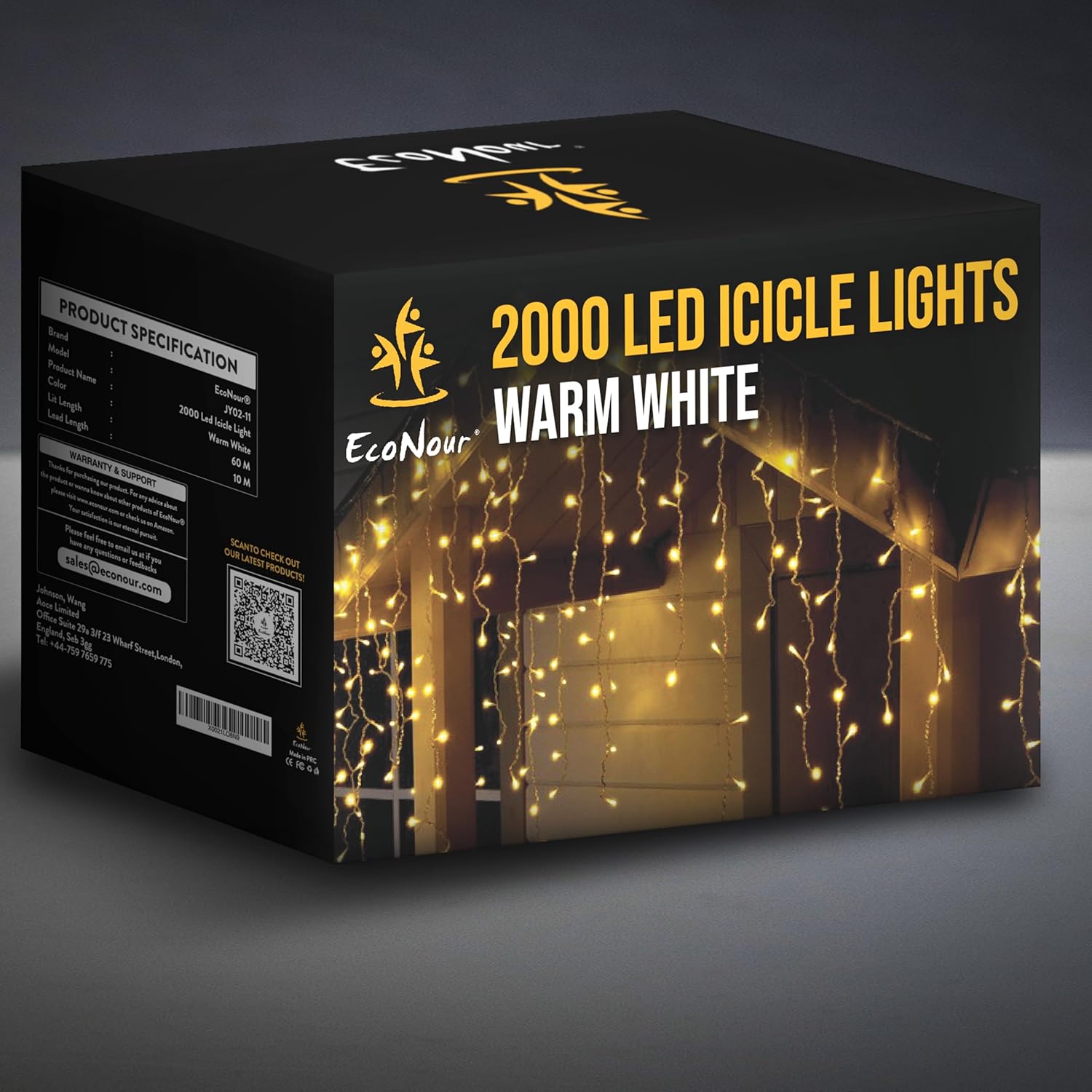 EcoNour Icicle Lights Outdoor Christmas 2000 LED 60M Warm White Decorations String Fairy Lights with Timer for Xmas Garden & Party | Mains Powered Clear Cable