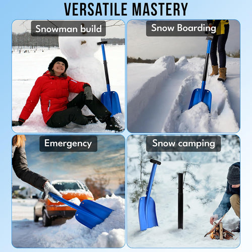 EcoNour 32" Multipurpose Snow Shovel for Car Driveway | Lightweight Aluminum Car Shovel for Snow, Sand, and Garden Use | Heavy-Duty, Foldable 3-Piece Shovel for Car, Home, and Outdoors (Blue)
