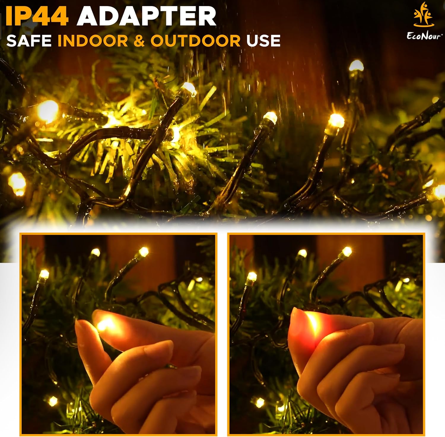 EcoNour Christmas Tree Lights Cluster Lights 720 LED - 6 Hours On Timer, 8 Light Modes, Plug in, Waterproof Indoor & Outdoor Use – 720 LED / 9m Lit Length, Warm White