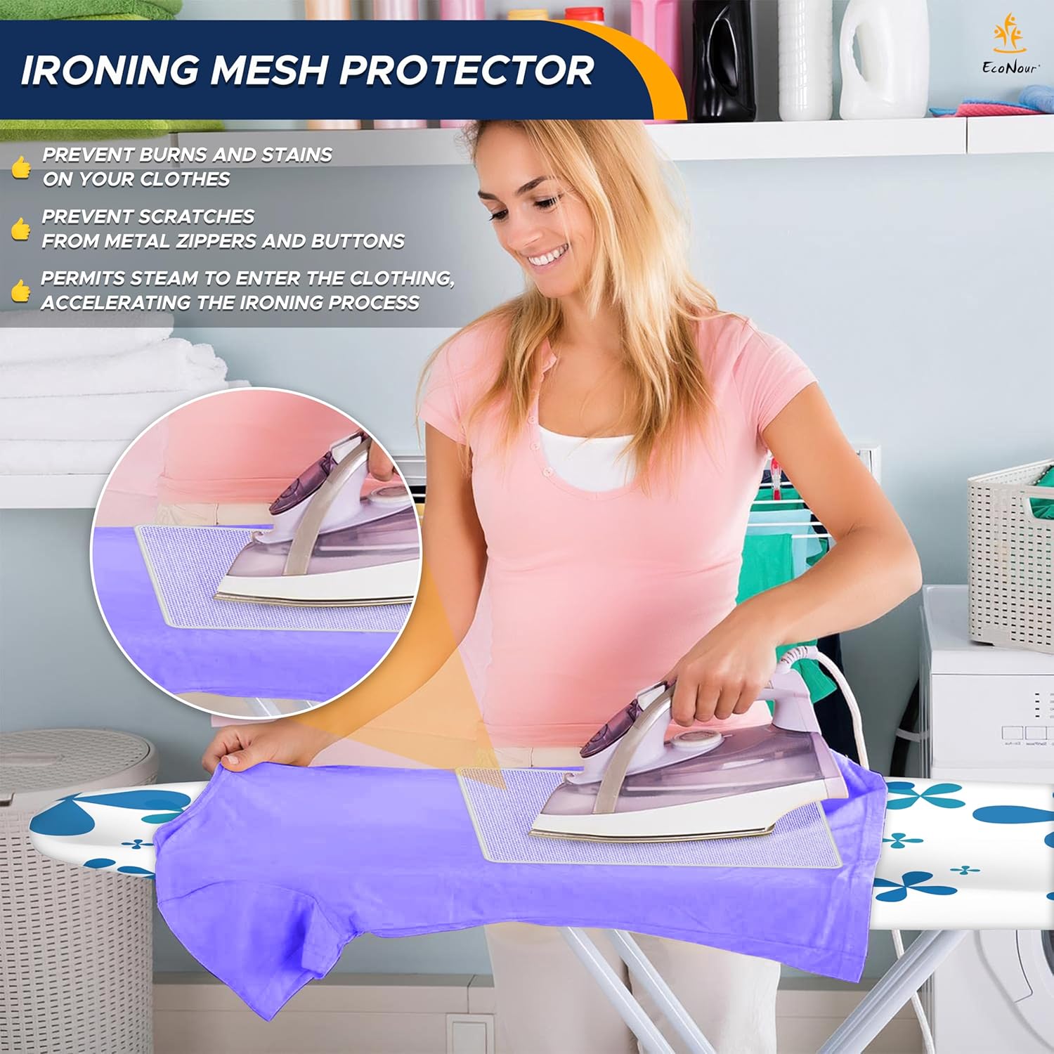 EcoNour Ironing Board Covers 124 x 38 cm Extra Thick 7mm Padding, 100% Cotton Top Covers Easy-Fit for Protecting Ironing Board Cover Complete Set with 4 Strings and Scorch Resistant Padding - Large
