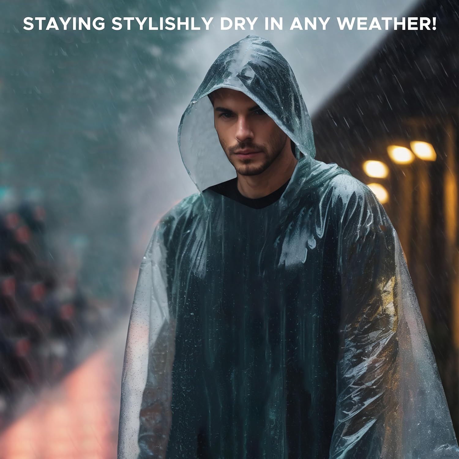 EcoNour Rain Poncho Adult, Rain Coat - Emergency Rain Ponchos for Adults, Rain Pancho Raincoat, Disposable Ponchos Family Pack, Ponchos Adult with Clear Hoodie Raincoat (Pack of 5)