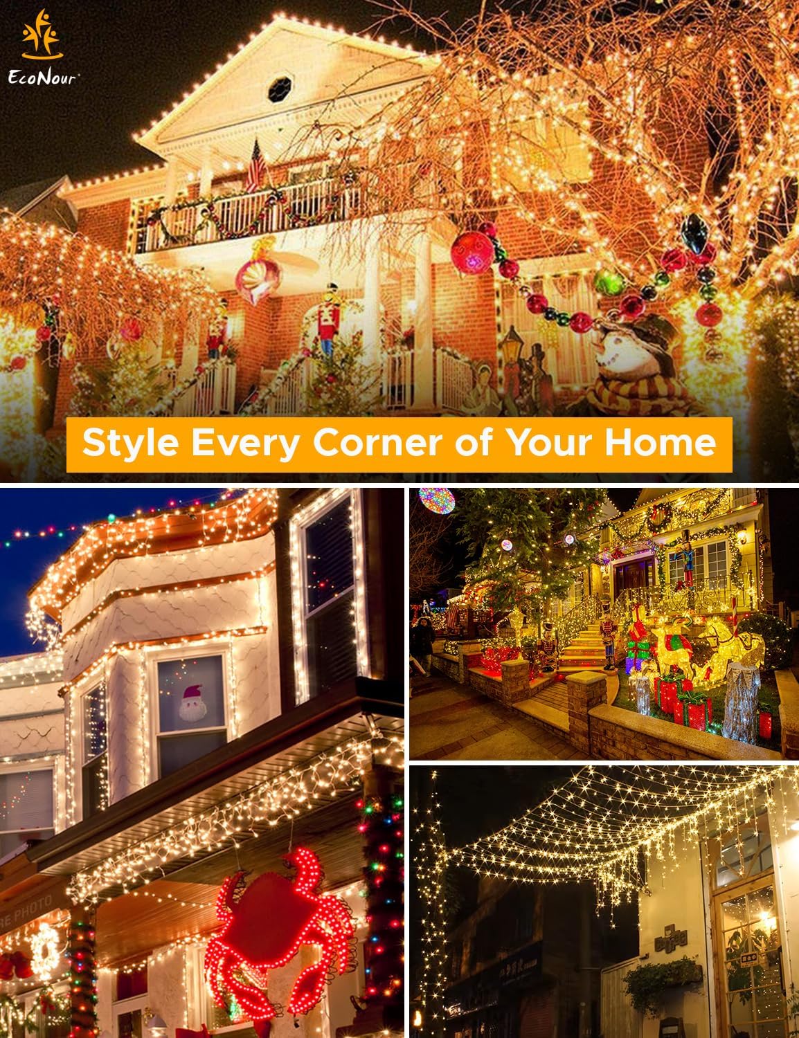 EcoNour Christmas Tree Lights, Cluster Compact 750 LED Warm White | 8 Hrs On Timer, 8 Light Mode, 2.5cm Bulb Distance Fairy String Lights Plug in - Timer and Memory Functions -Outdoor/Indoor Use