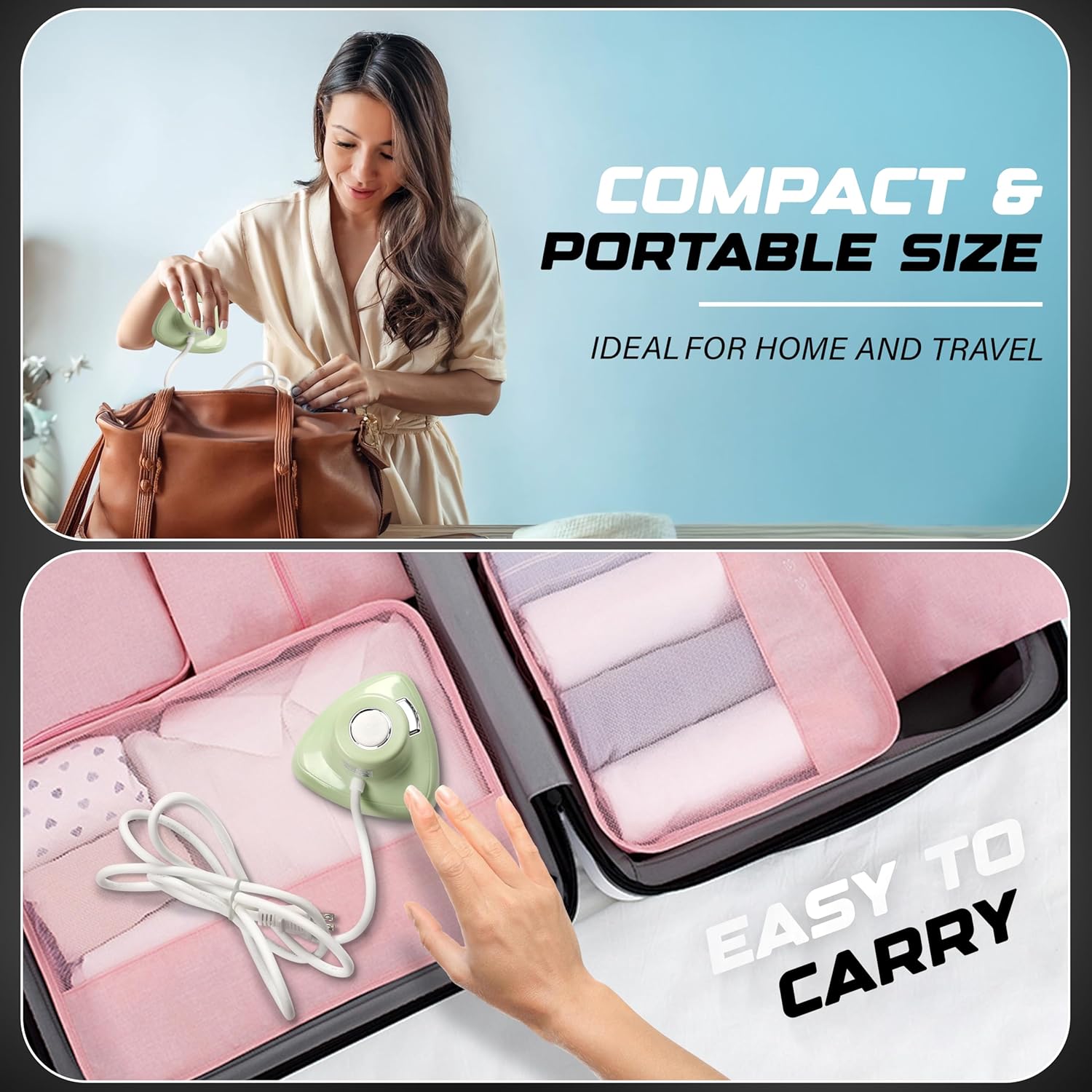 Econour Travel Mini Steam Iron for Clothes, Crafting, Quilting & Sewing - Portable Handheld Steamer With Safety Gloves and Storage Pouch