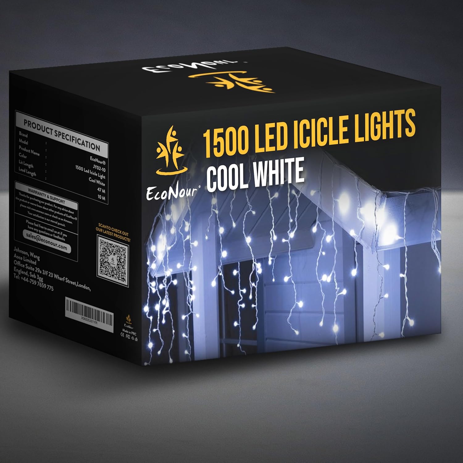EcoNour Icicle Lights Outdoor Christmas Lights 1500 LED 47M Cool White Decorations String Fairy Lights with Timer for Xmas Garden & Party | Mains Powered Clear Cable